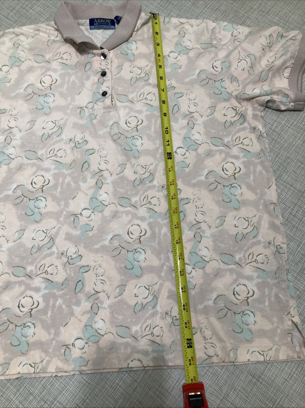 Vtg 90s Arrow Americas Golf Polo Shirt Womens L Cotton Floral Cottagecore Pastel