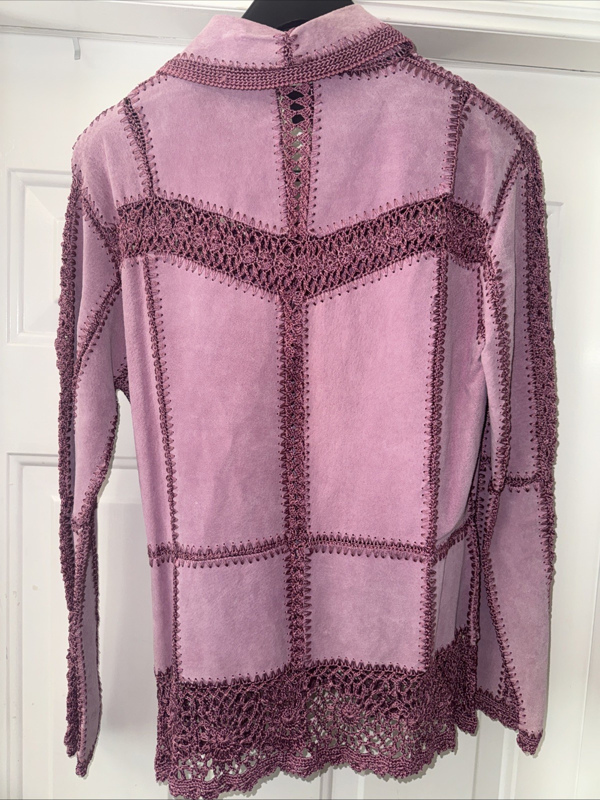 Vintage IDI by Matthew Mauve Pink Suede Leather Crochet Patchwork Jacket Size S