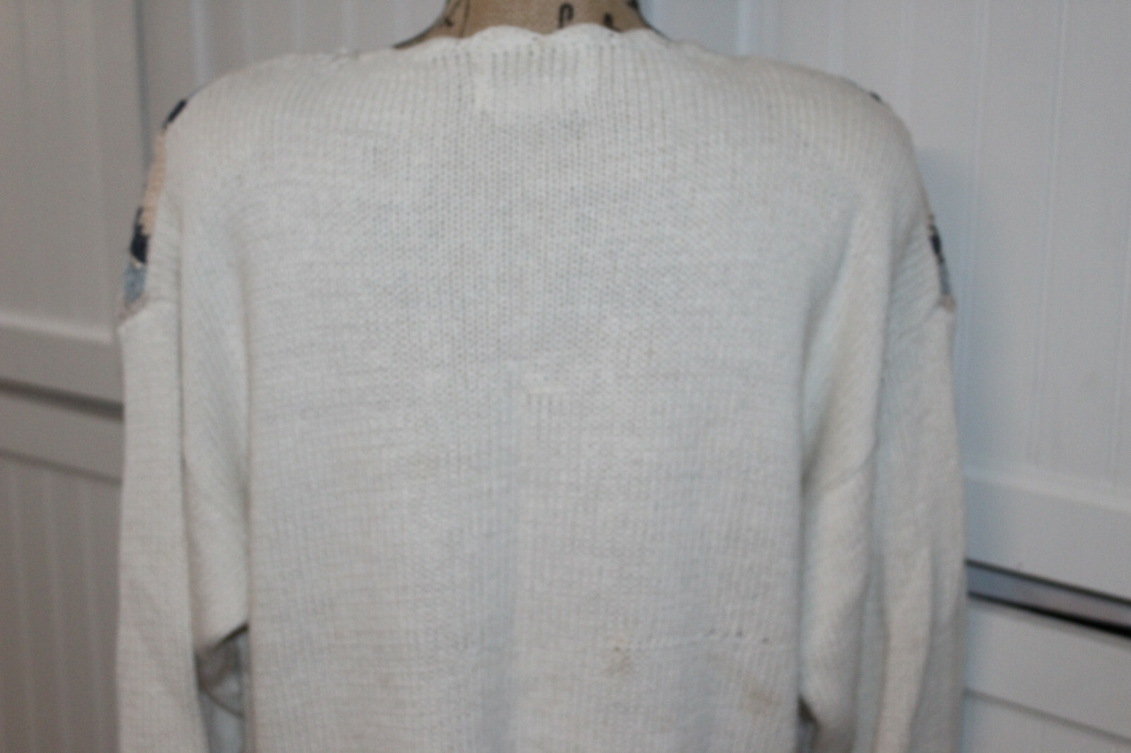 Vtg Jennifer Reed Hand Knit Long Crew Floral Medallion Embroidered Sweater XL