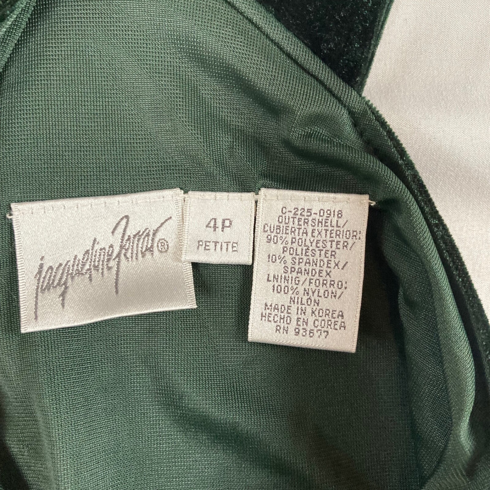 Vintage Jacqueline Ferrar Dress Green Velvet Velour Sleeveless Size 4P Party