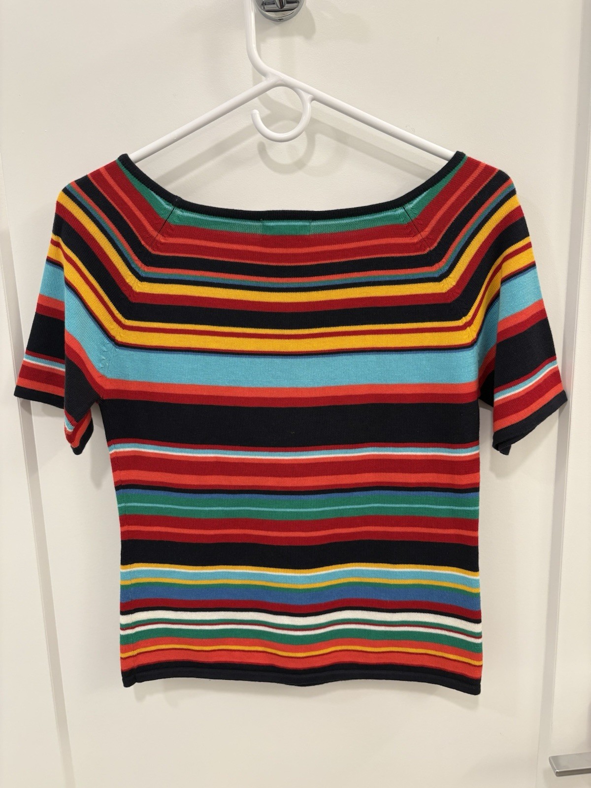 Vintage 90s Knit Cotton Blend Multicolor Stripe Paul Harris Design Sweater Sz S
