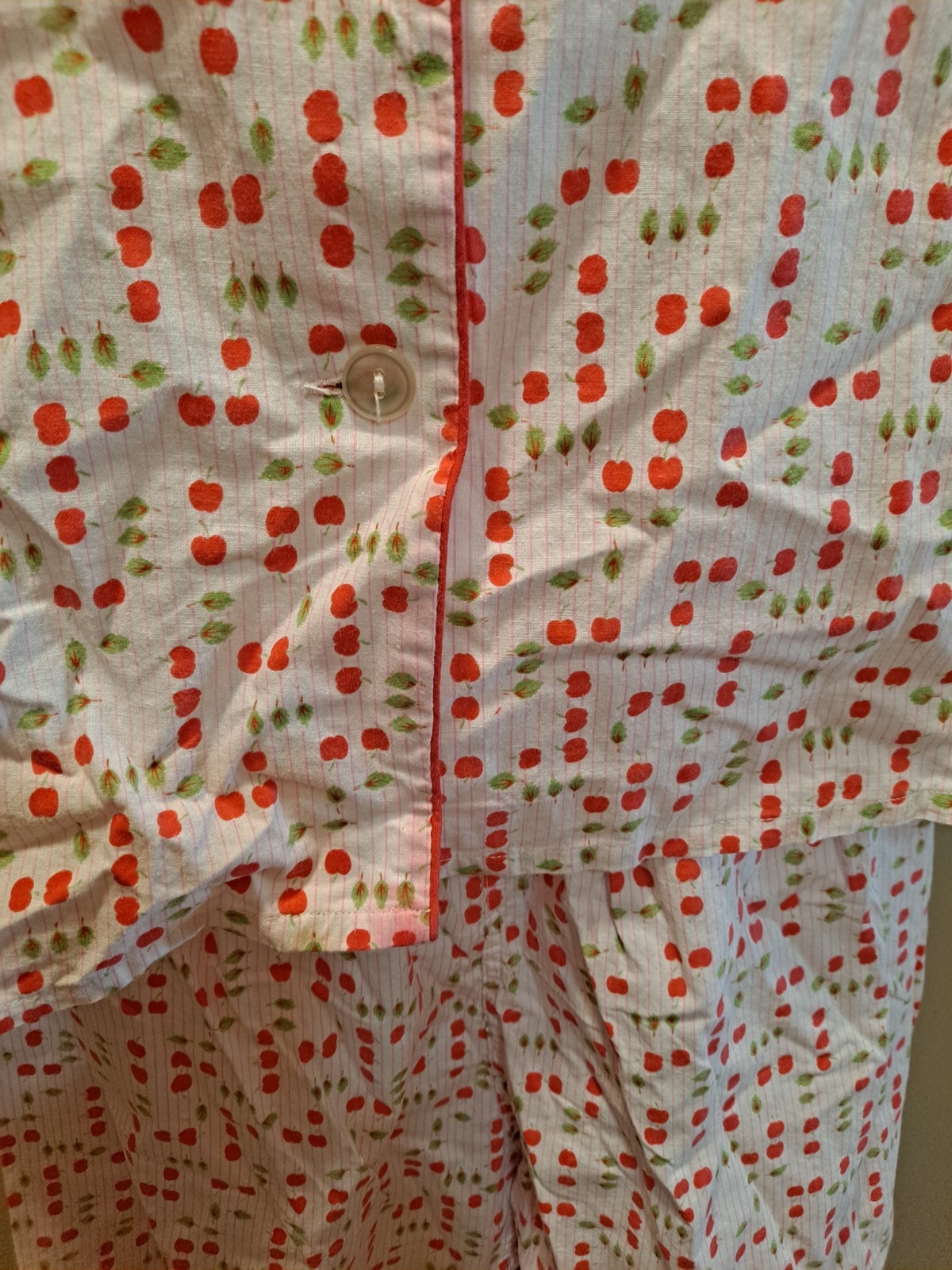 Vtg RADLEE LINGERIE CO. All Cotton Apple PAJAMA 2-pc SHIRT & PANTS ~ 34 Small