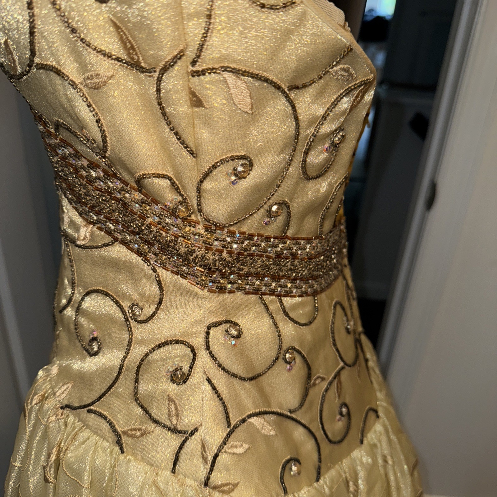 VTG NWT $5K MICHAEL CASEY COUTURE NEIMAN MARCUS GOLD STRAPLESS GOWN DRESS 10