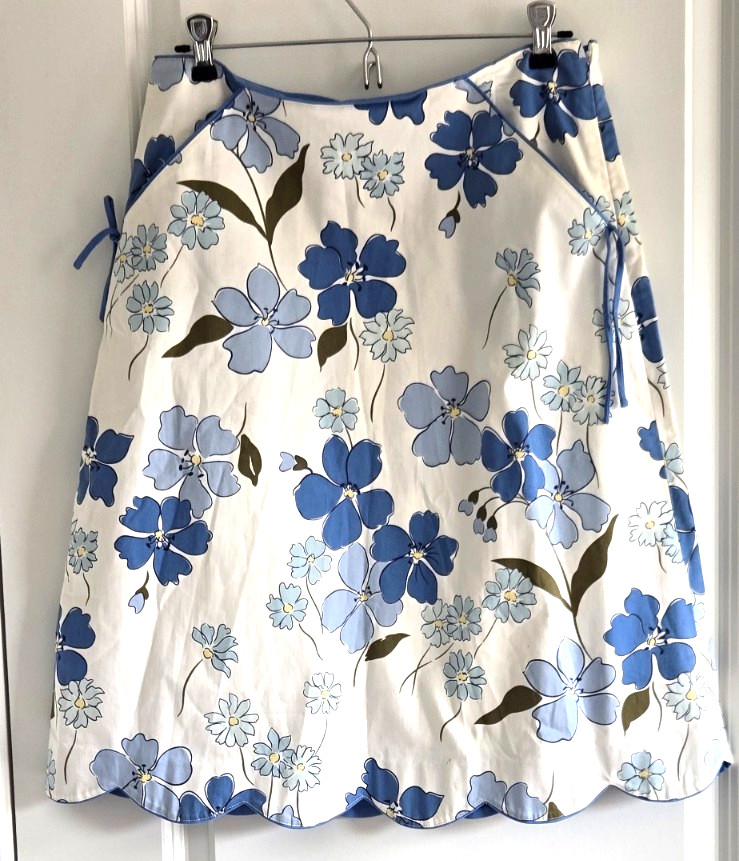 Willi Smith Women’s Blue Floral Print Skirt Scalloped Hem Sz 8 Cotton Blend W36