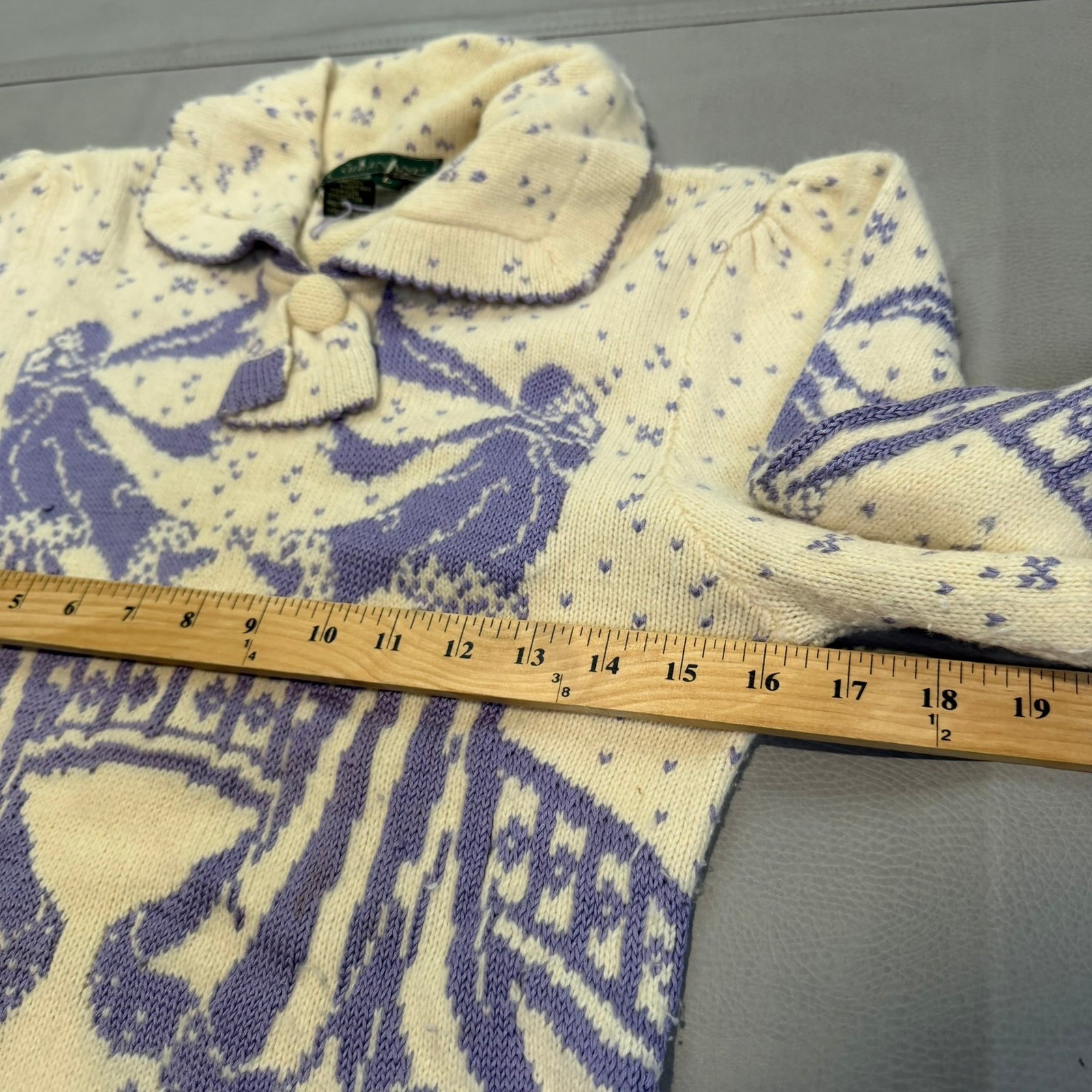 VTG Angora Lambswool Blend Sweater Ice Skate Y2K Cream Snow Fair Isle-L-4981