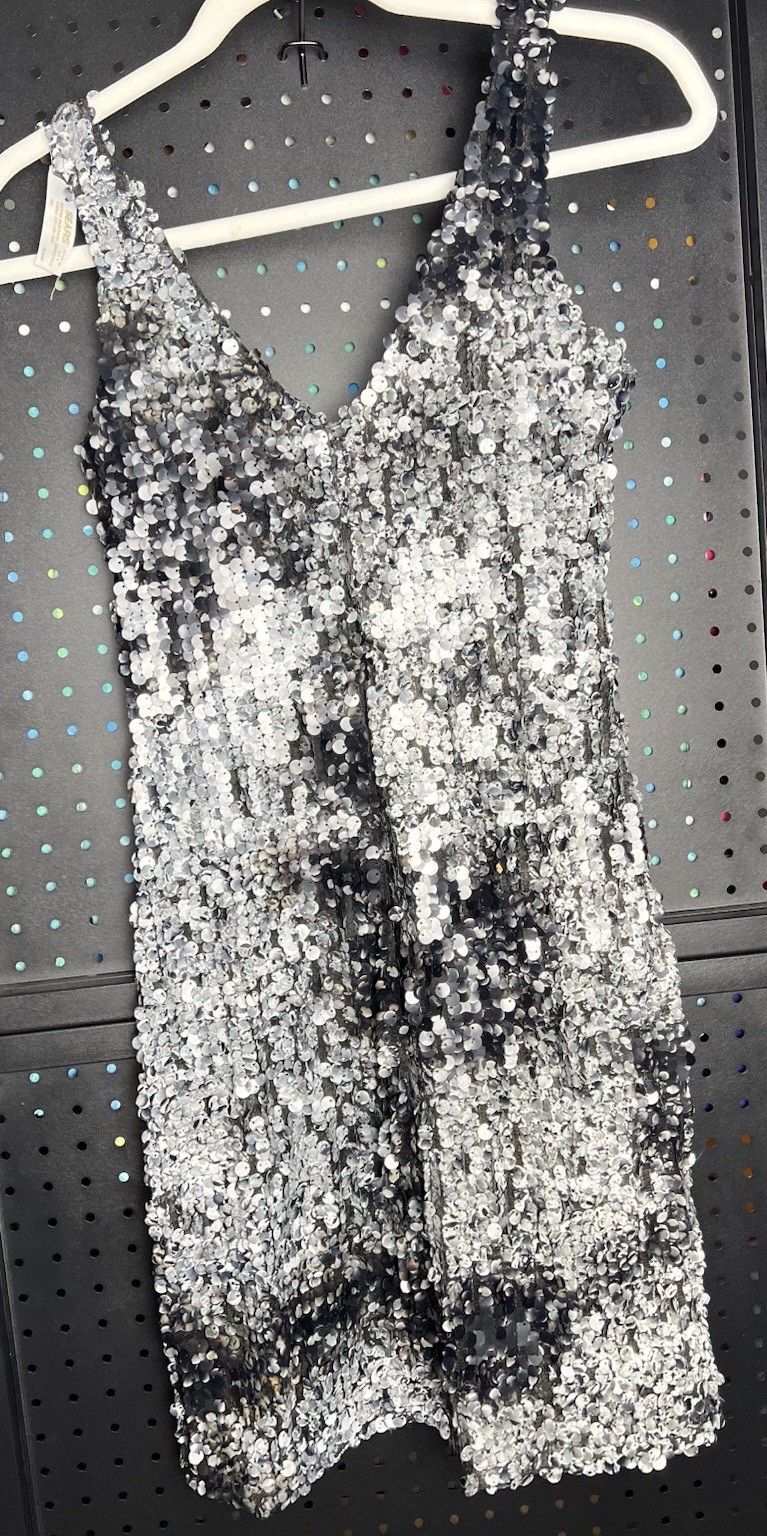 Vintage Sears Silver Black Sequin Dress Womens 12 Sleeveless Cocktail Party