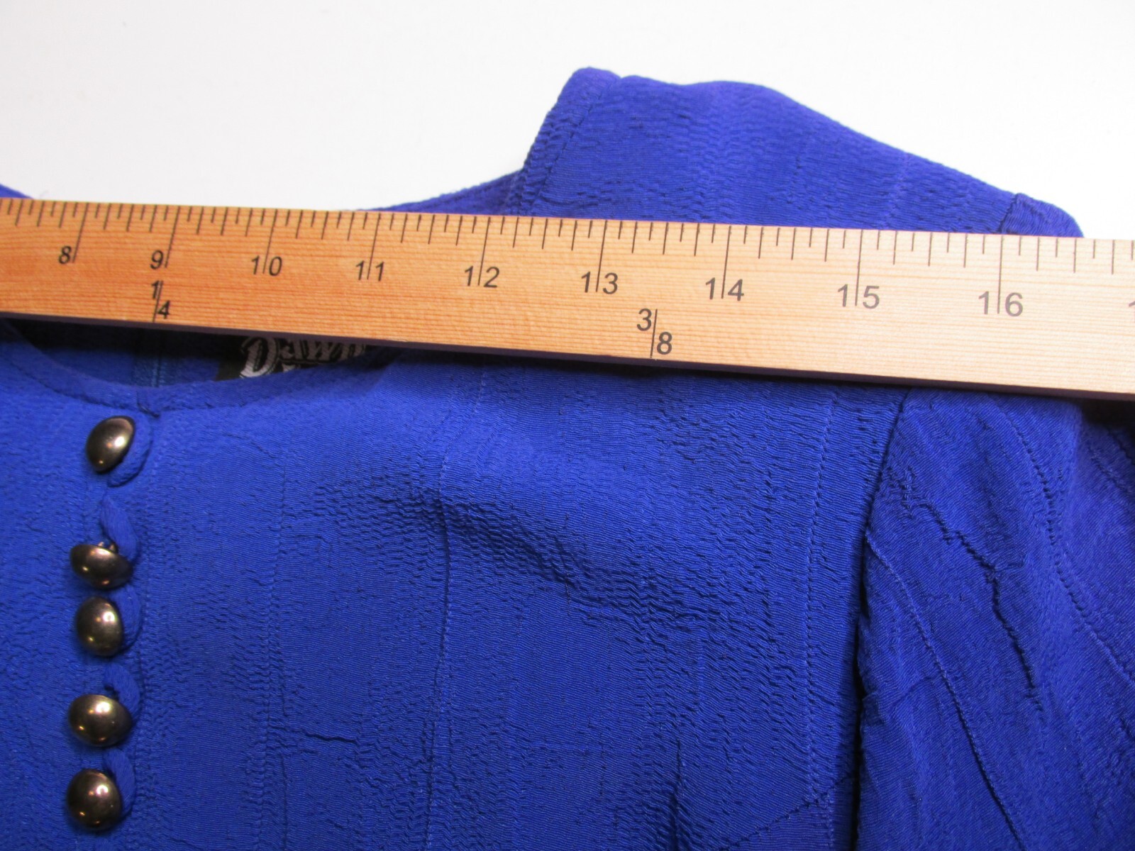 DAWN JOY Midi Career Dress Women SZ 7/8 Blue Peplum Brass Buttons VINTAGE 80’s