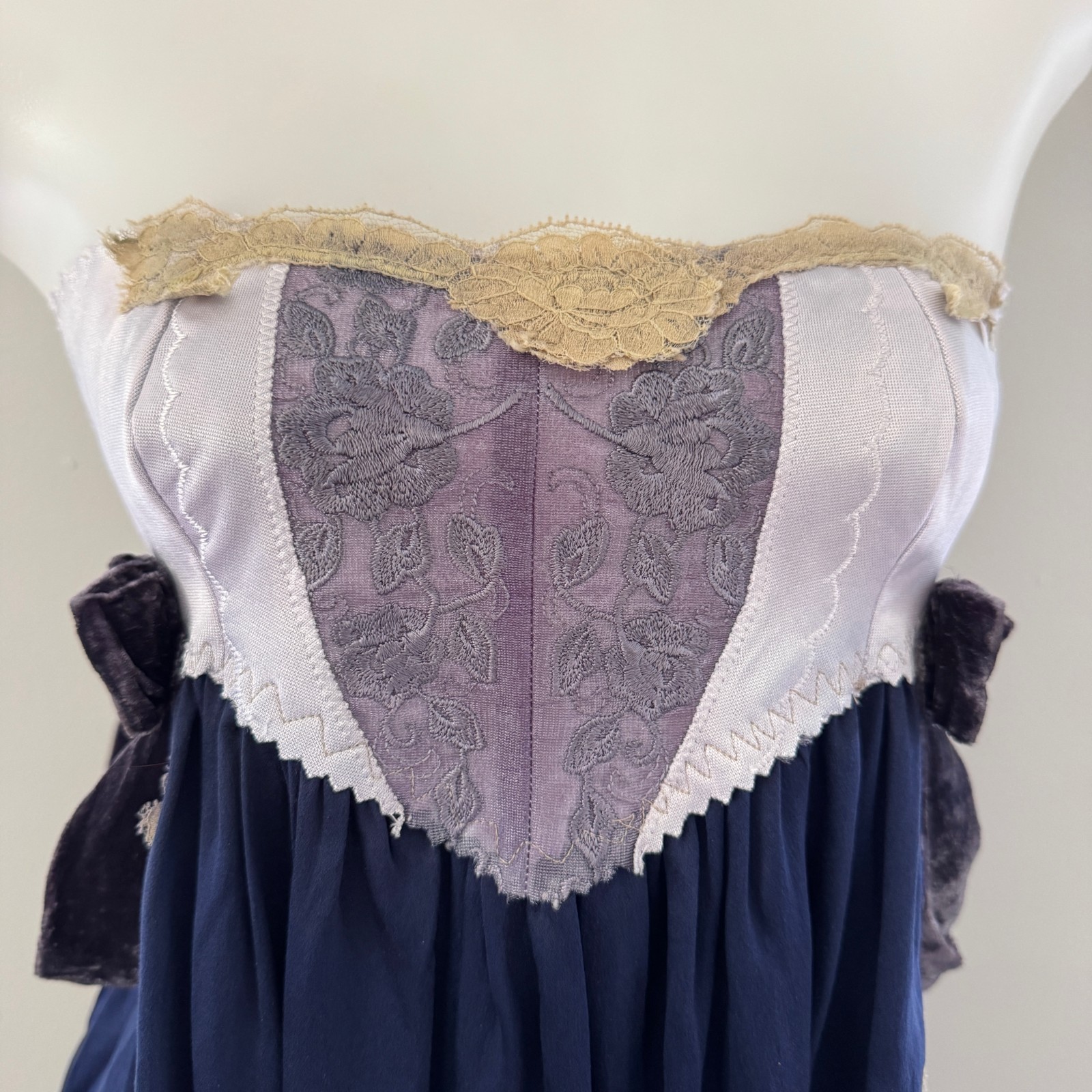 Y2K vtg CIGANA Slip Lace SILK UPCYCLED Girdle Strapless Top Skirt Regency DIY S