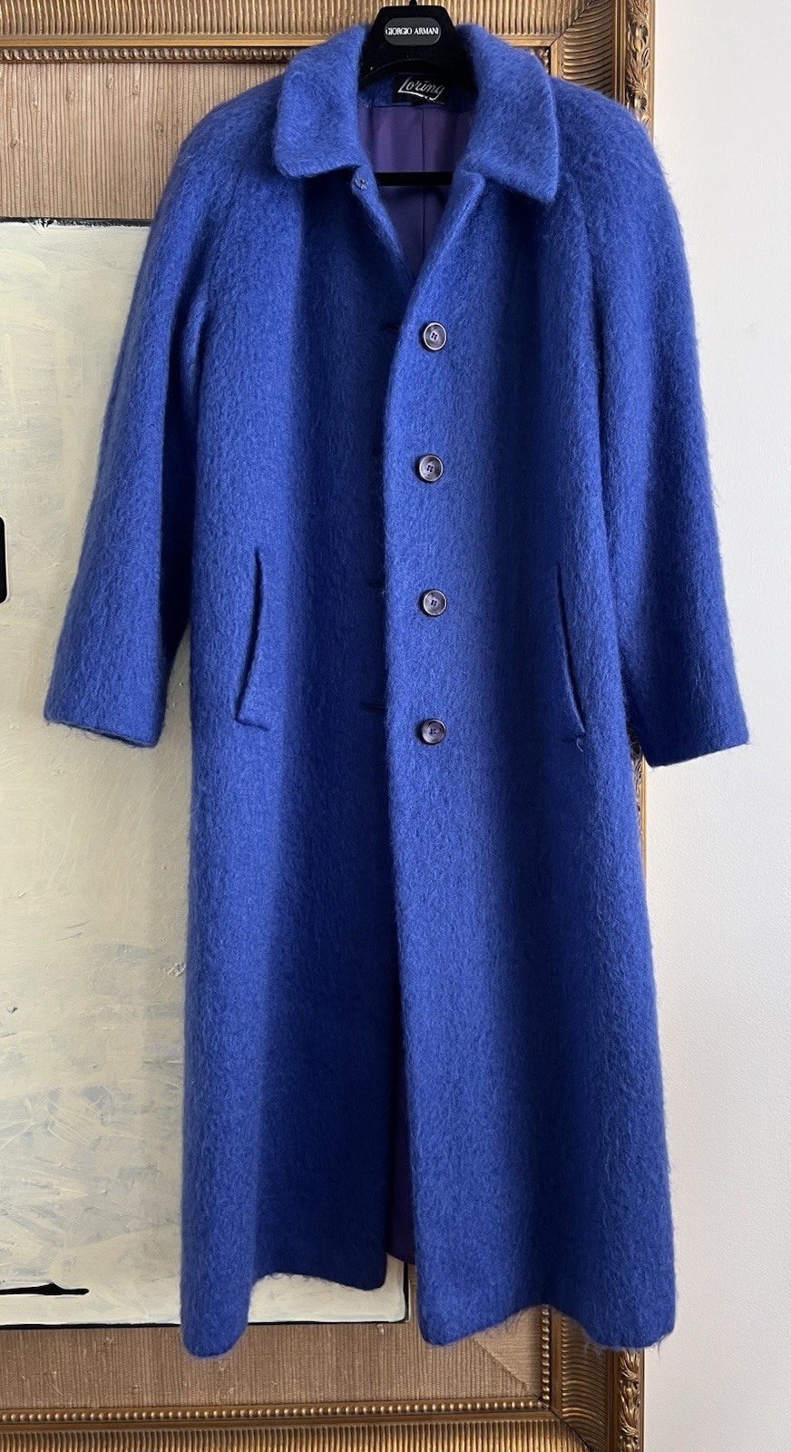 Loring Vintage 90% Mohair Wool Royal Blue Long Coat 14 XL Classic Union Made USA
