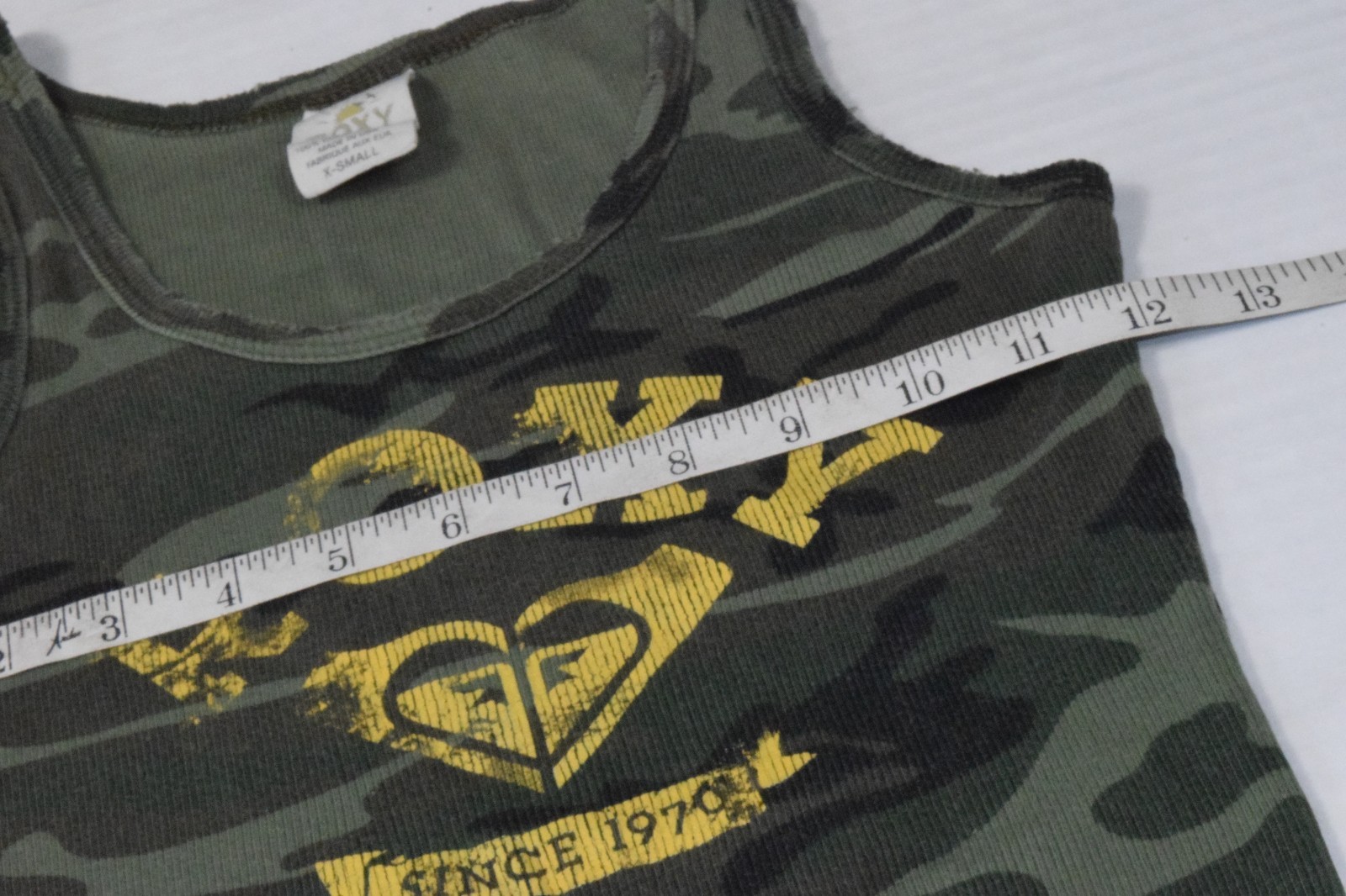 Vintage Roxy Tank Top Size XS 90s Ribbed Woodland Camouflage Made USA