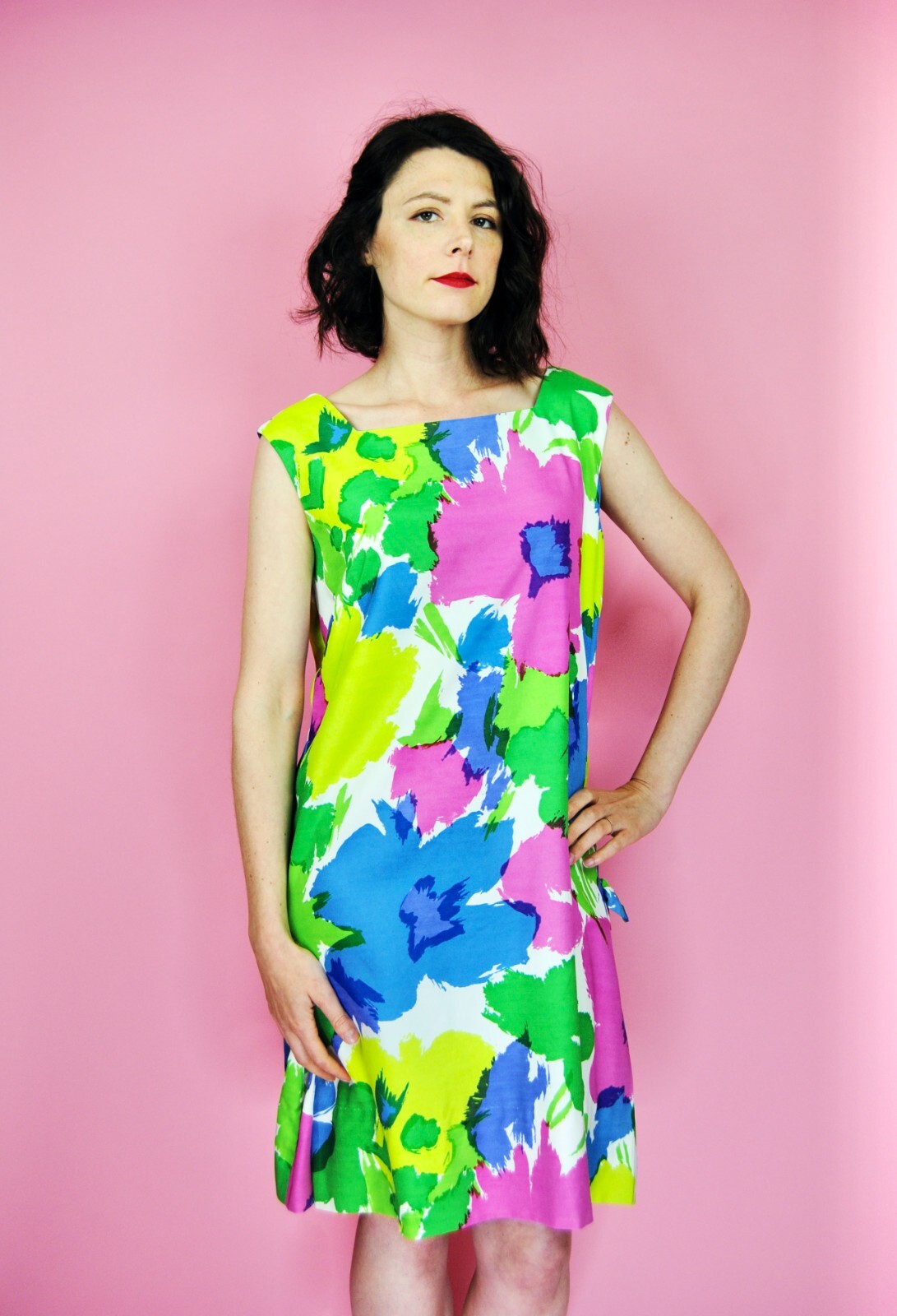 1960s Vintage Bright Rainbow Abstract Polynesian Casuals Mcinerny” Shift Dress M