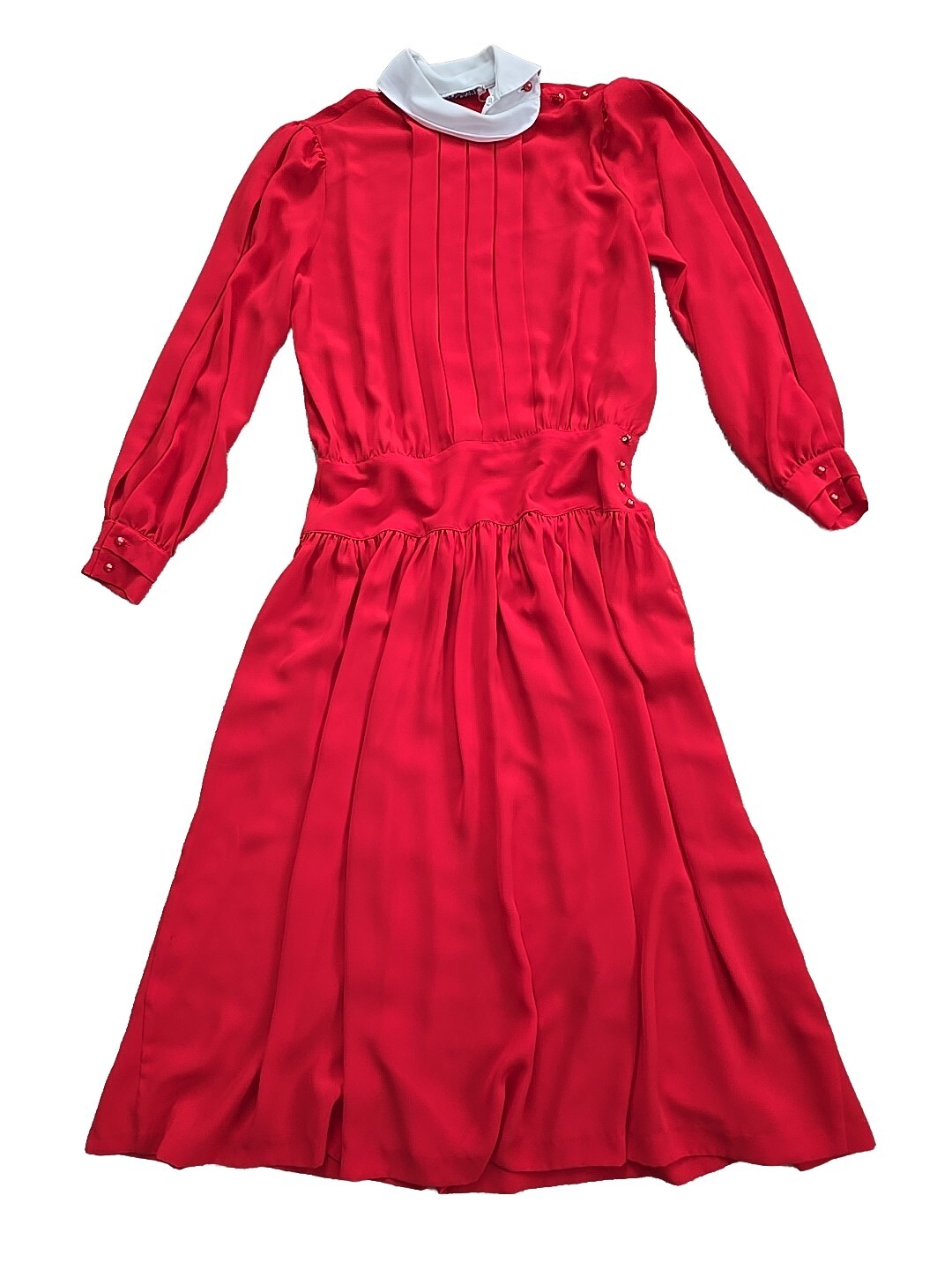 VTG Ms Chaus Red Secretary Pleated Blouson Disco Dress Sz 12 ’70s ’80s