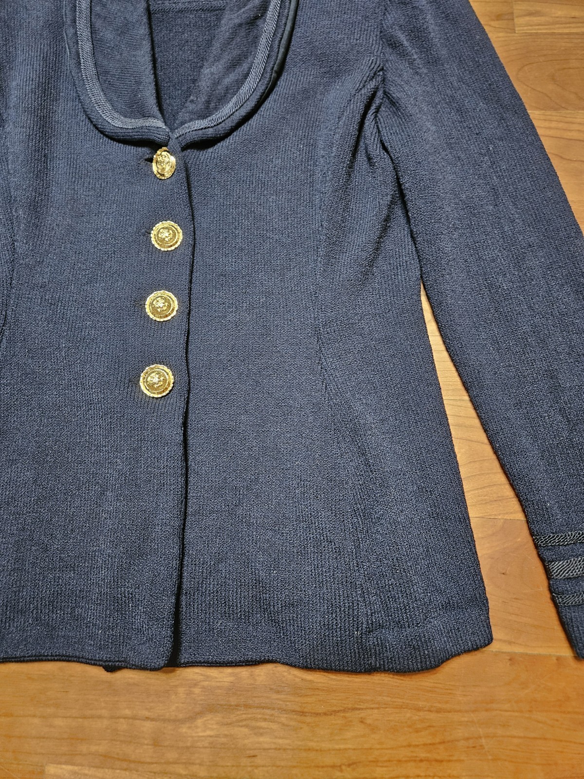 Vintage St. John Collection By Marie Gray Navy Blue Santana Knit Blazer Size 6