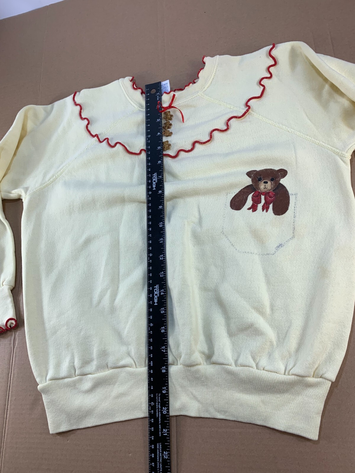Vintage 70s 80s Teddy Bear Lace Womans Girls Sweatshirt High School Surf Hippy