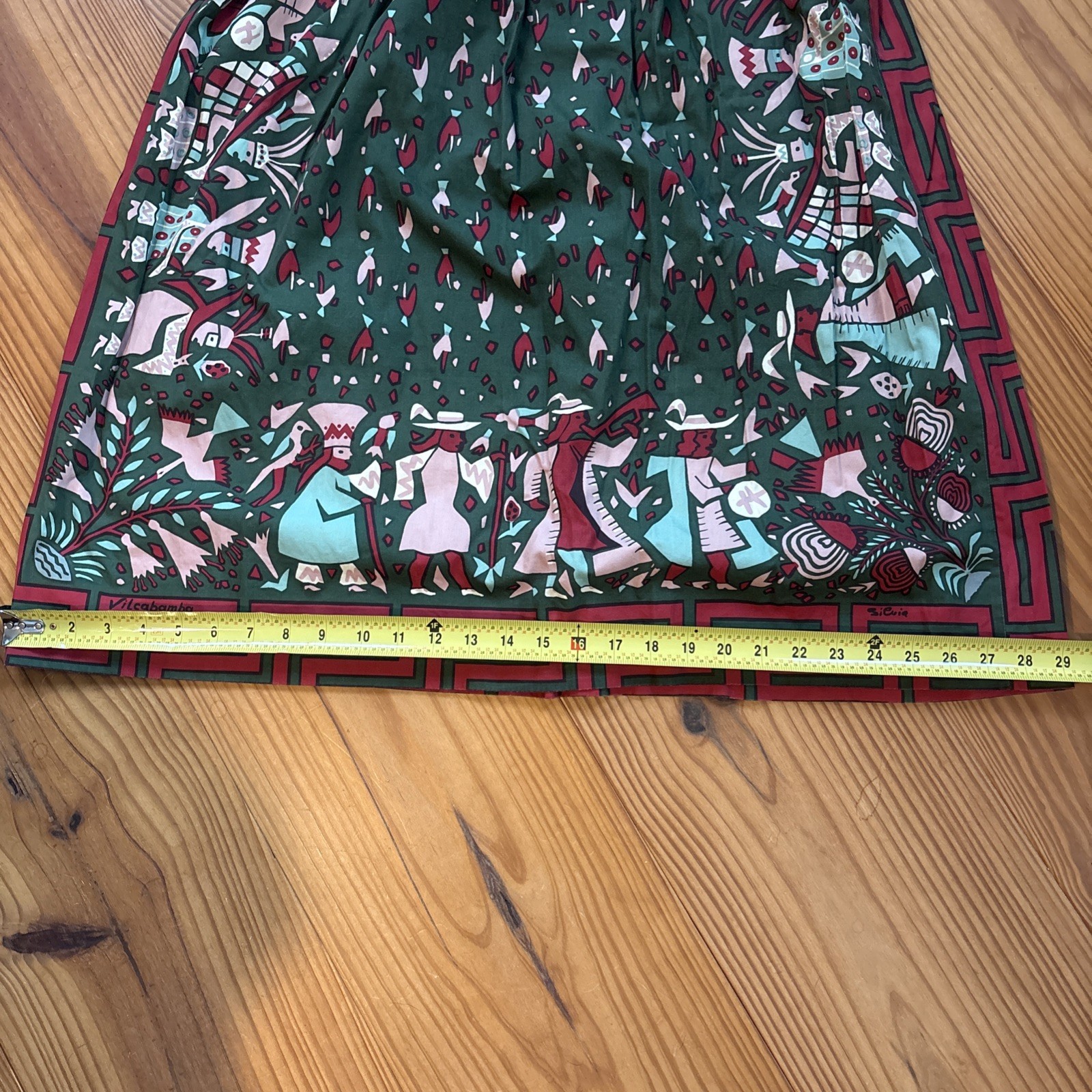 Vintage 1970 Silvania Prints Cotton,Mid Dress Sz S,Handprinted Peruvian Folklore