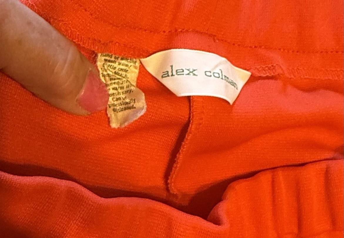 RARE Vtg 70’s 2 Pc Alex Coleman Suit Geometric Print Top Orange Pants Sz Sm