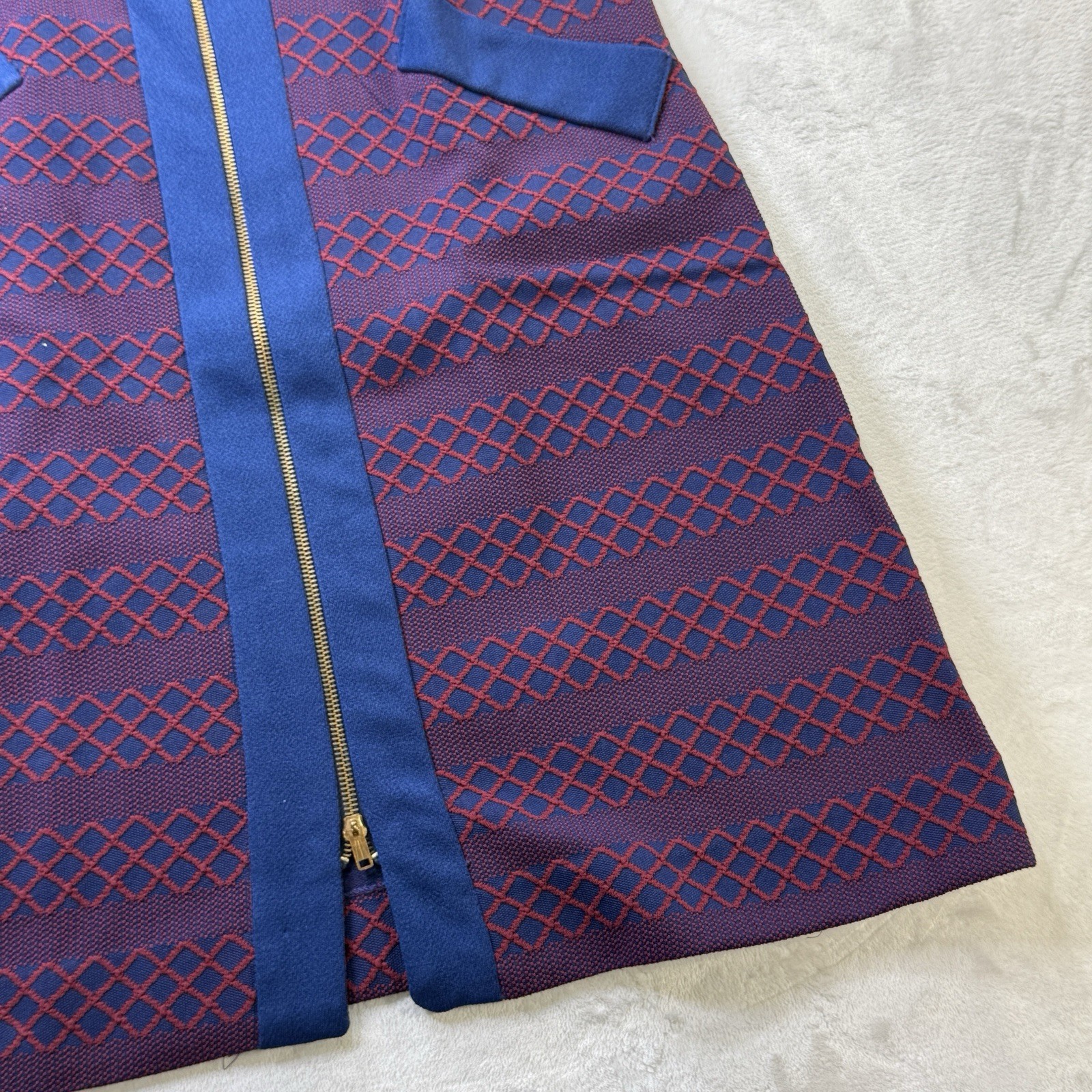 Vintage 60s 70s Grays Landing Mod Zip Front Dress Blue Purple 12P Mid Century
