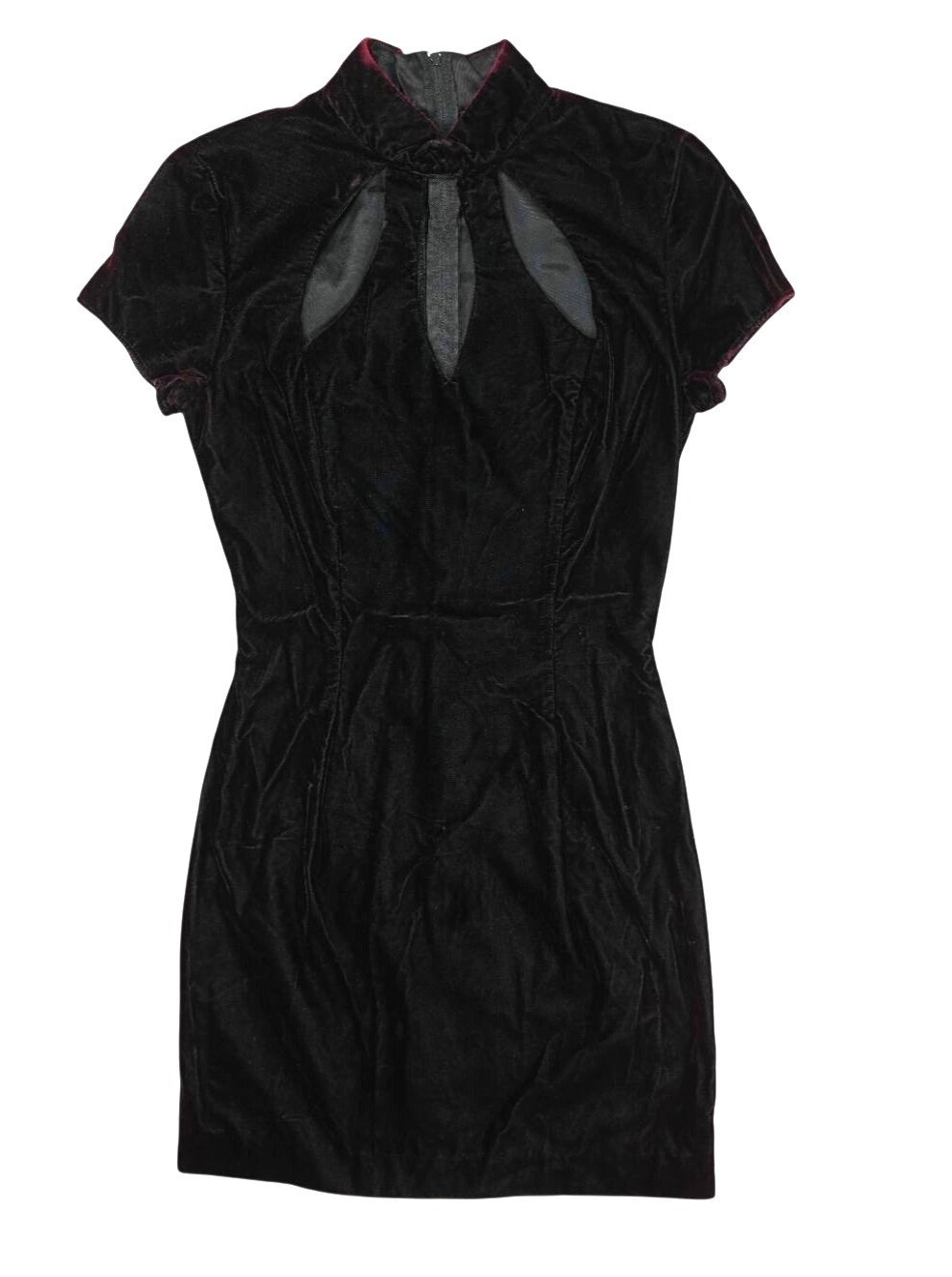 Vintage 90s Velvet Mini Cocktail Dress With Keyhole Neckline in Burgundy