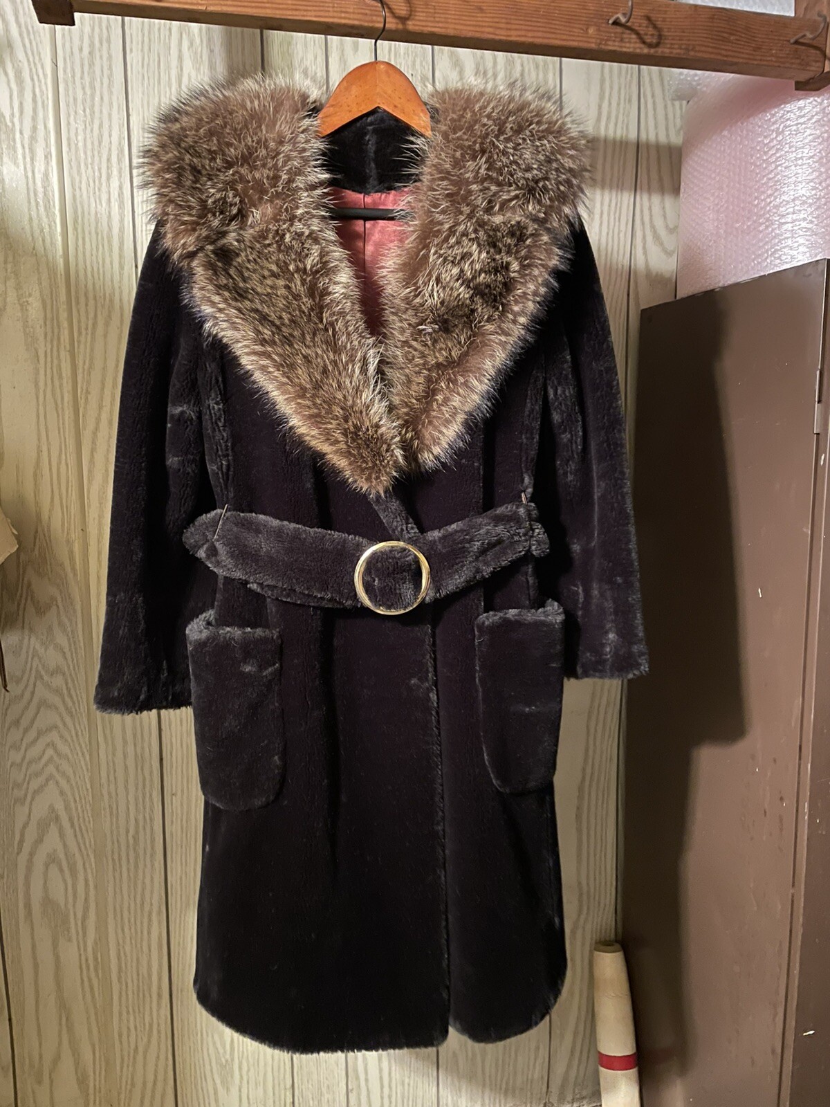VTG Women’s Antique Edwardian Early 1900’s Black Plush Coat Sz M Real Fur Collar