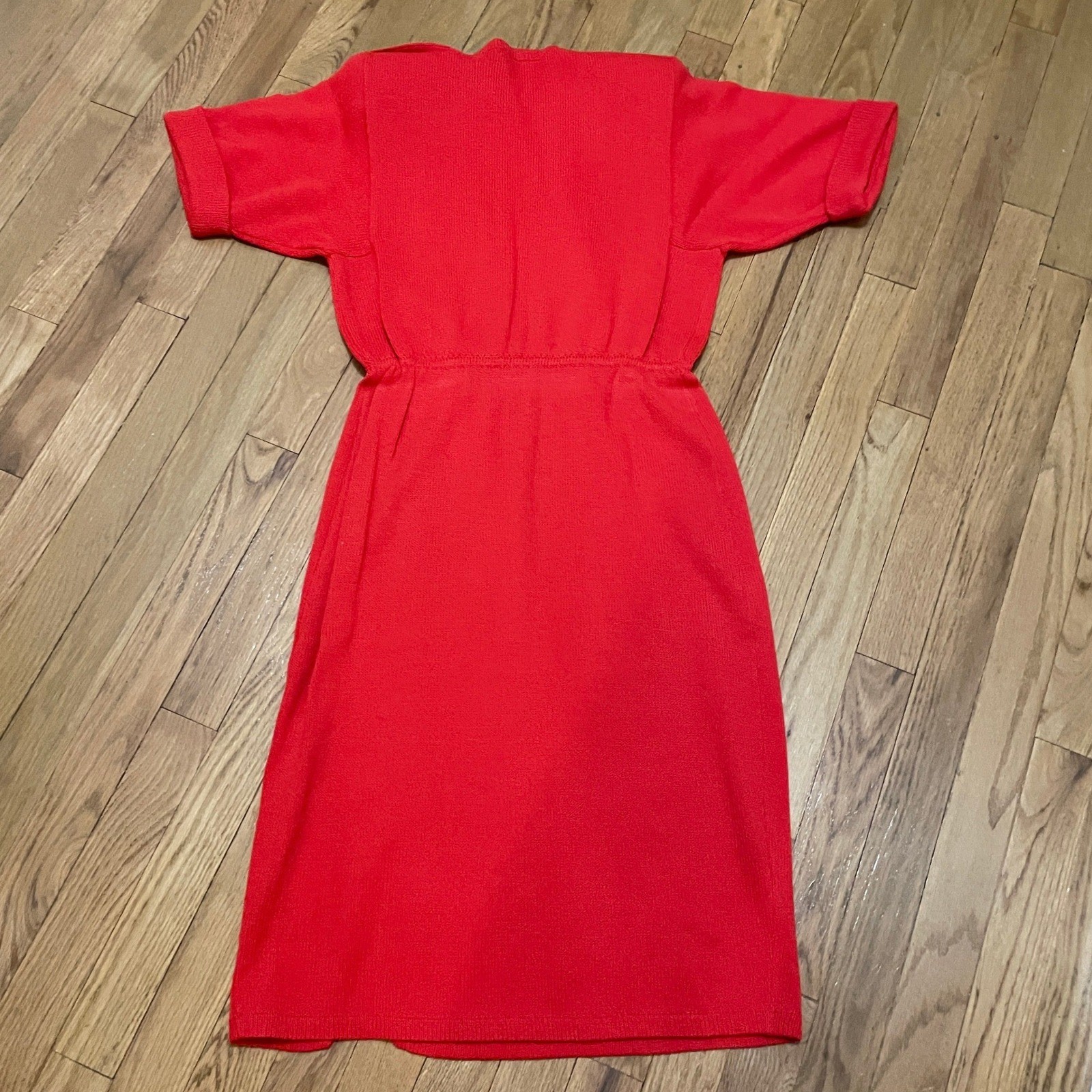 VTG St John Red Santana Knit Wrap Midi Dress Short Sleeve Old Money Designer