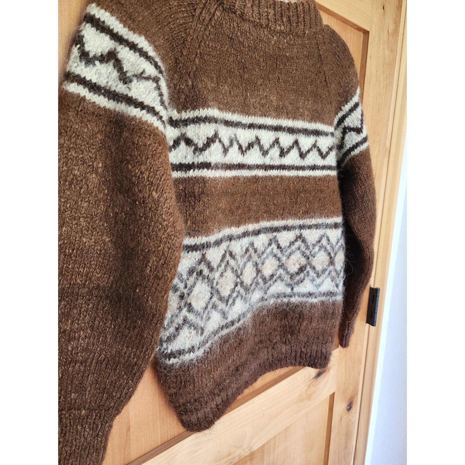 Vtg La Vicuna Small Brown Baby Alpaca Wool Fair Isle Sweater Cozy Cottagecore