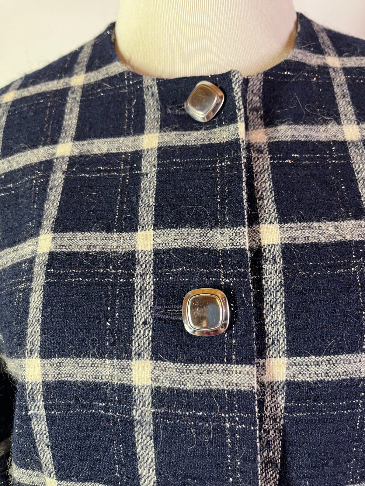 Vintage Pendleton Size 10 Button-Front Plaid Wool Jacket Blue Silver