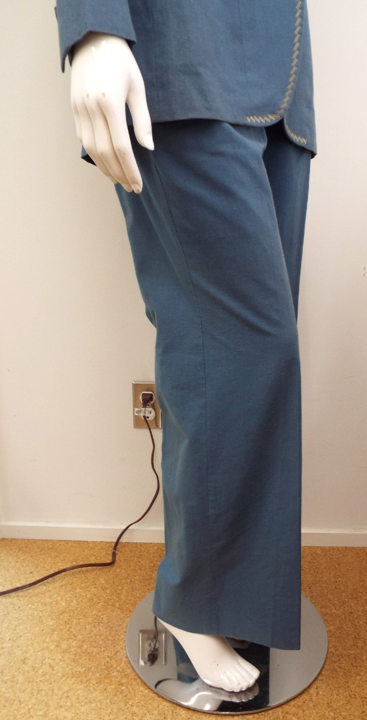 Vintage 1970s De Noyer Blue Cotton Womens Pant Suit 36 James Borynack France