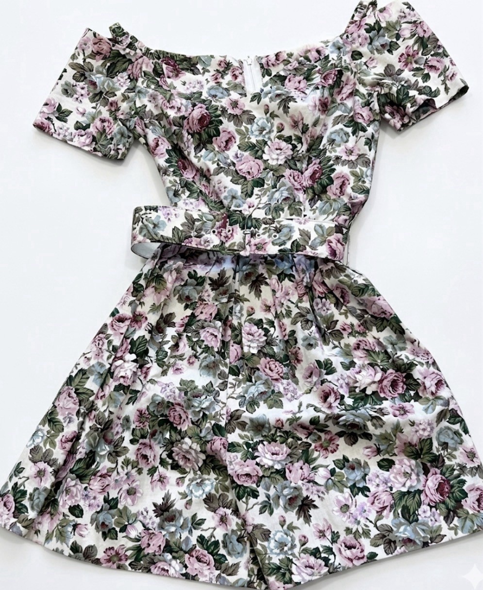 Vtg 90s Rampage Floral Romper Belted Off-Shoulder Playsuit Made In USA Size 3