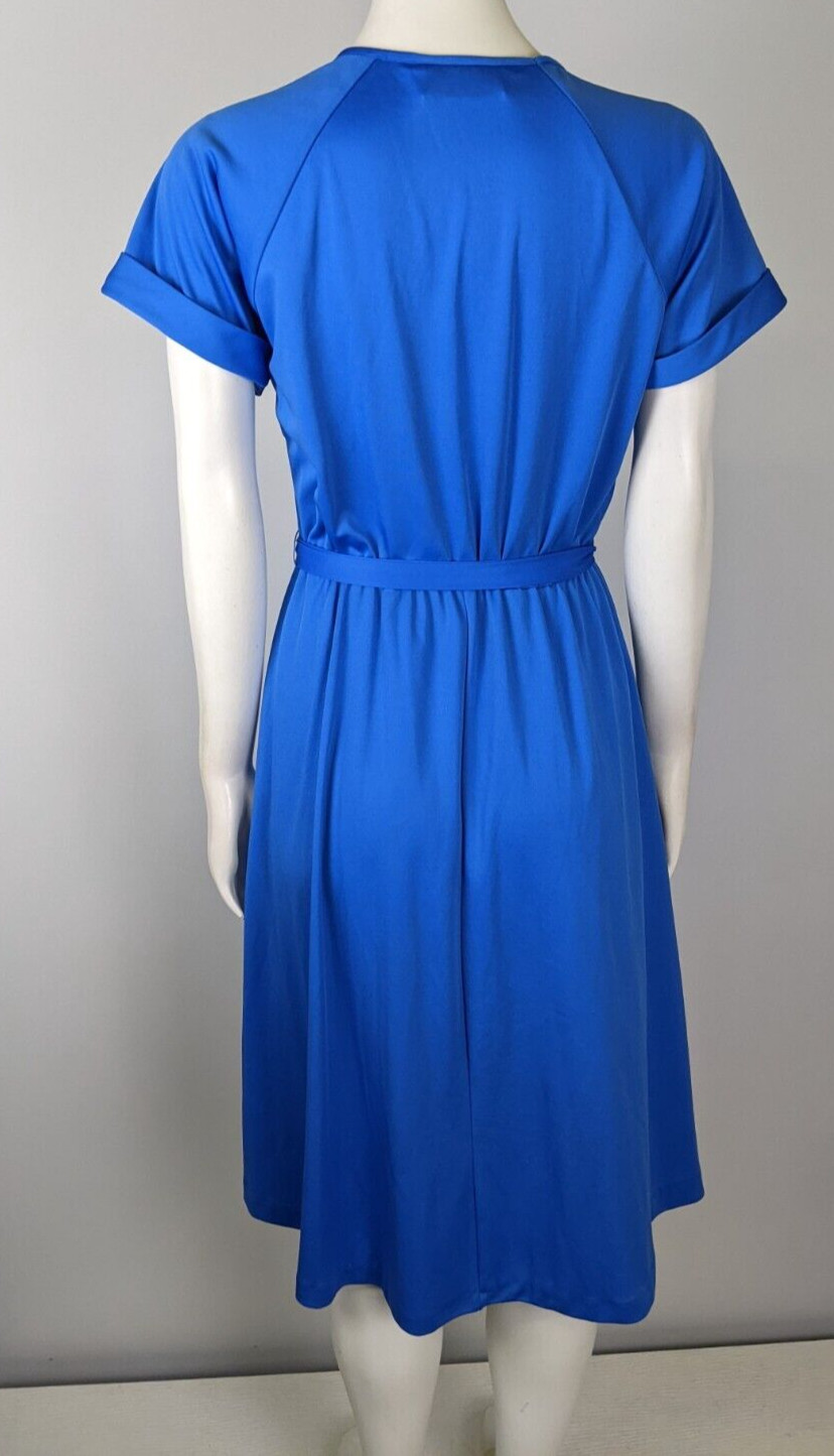 Vintage 70s Women’s Dress Size 12 Haband For Her Blue Belted Stretch Knit