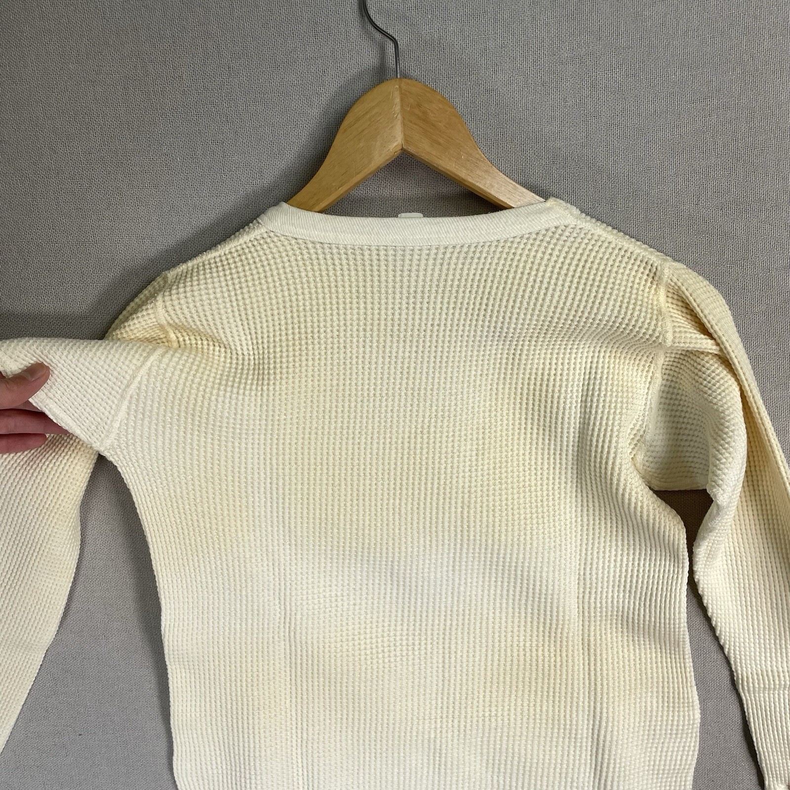 VINTAGE 50s 60s Sears Thermal T Shirt Womens Size Medium Waffle Knit Cotton Flaw