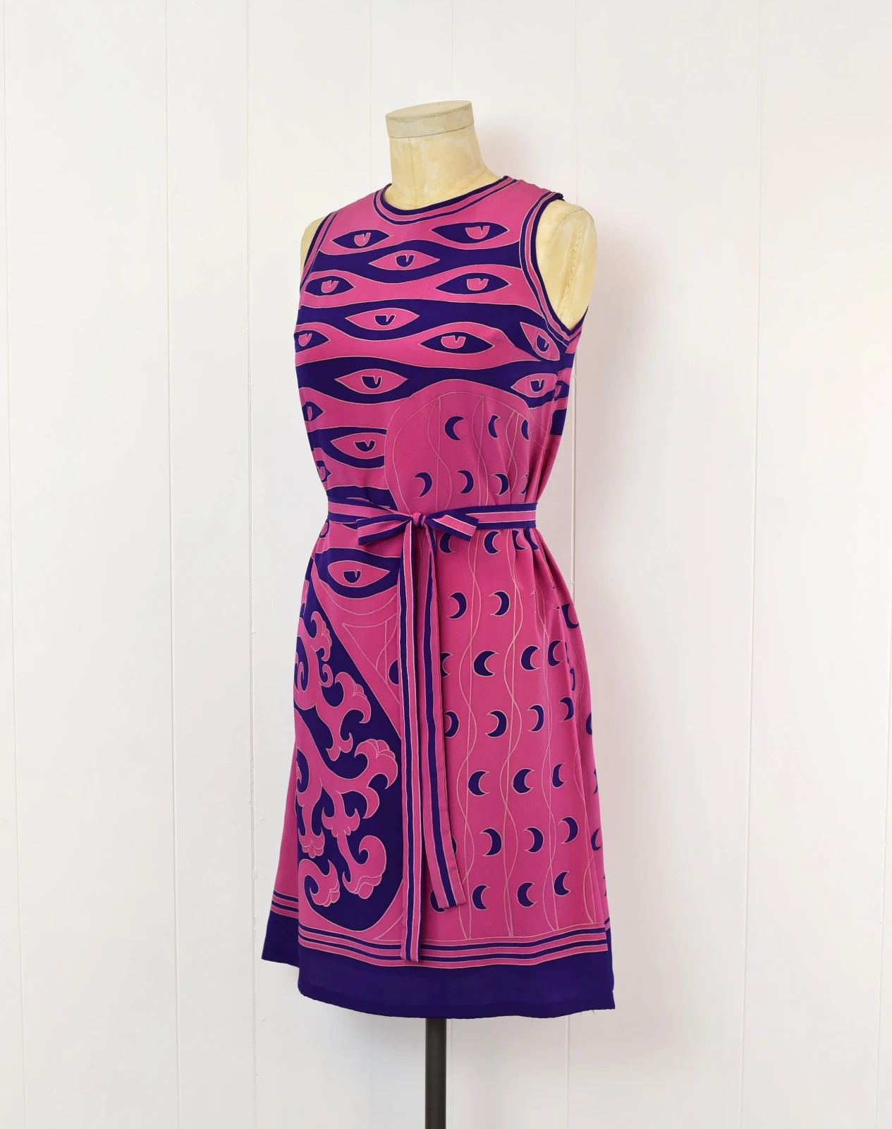 Vintage Chloé Pink Purple Silk Printed Dress with Belt