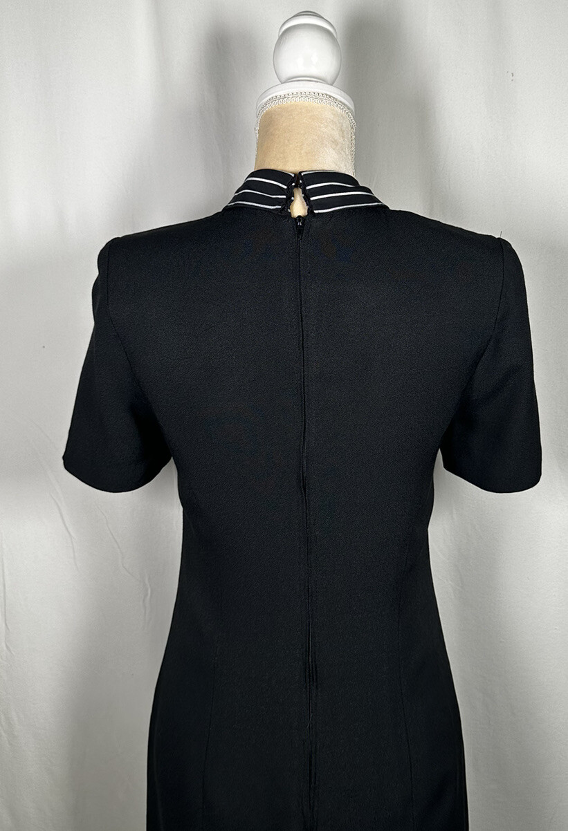 Vintage Taurus Dress Sheath 8 Short Sleeve Buttons Secretary Black 70’ 80’