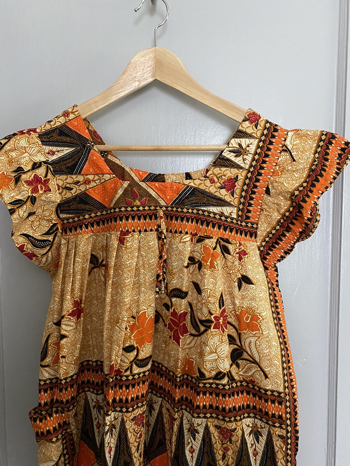 Mayette 100% Cotton Colorful Printed Short Sleeve Short Vintage Dress Sz L