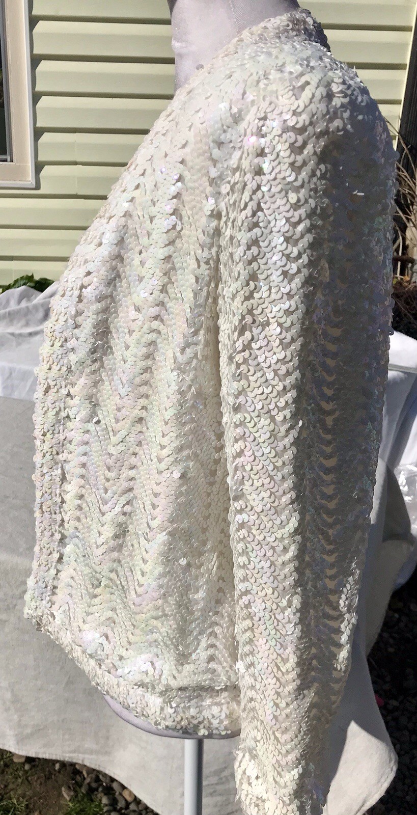 Vtg 70s 80s Lilly Diamond Calif Sequin Iridescent White Jacket S M Cardigan Coat