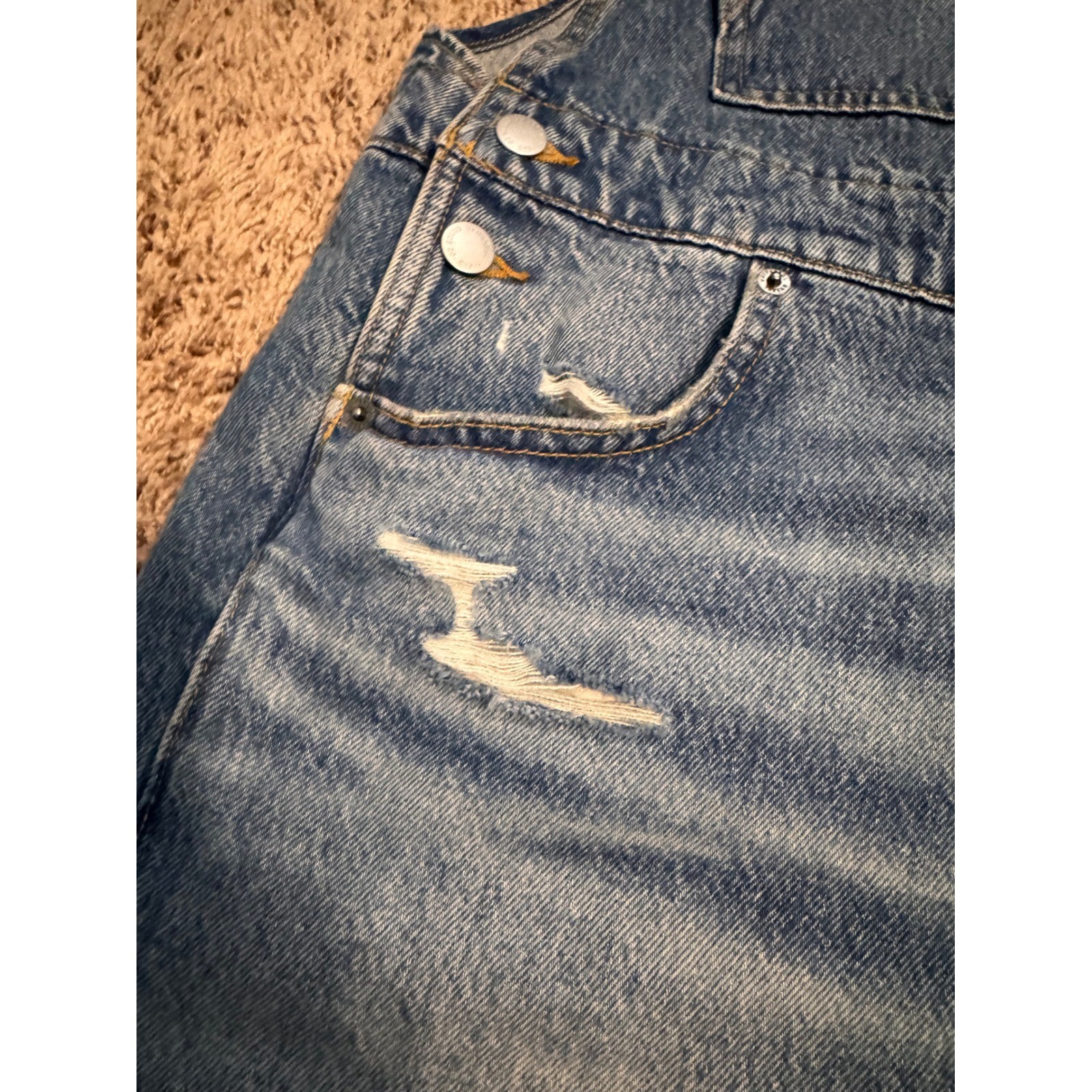 Universal Thread Denim Short Overalls Size 6 Distressed Bib Shorts