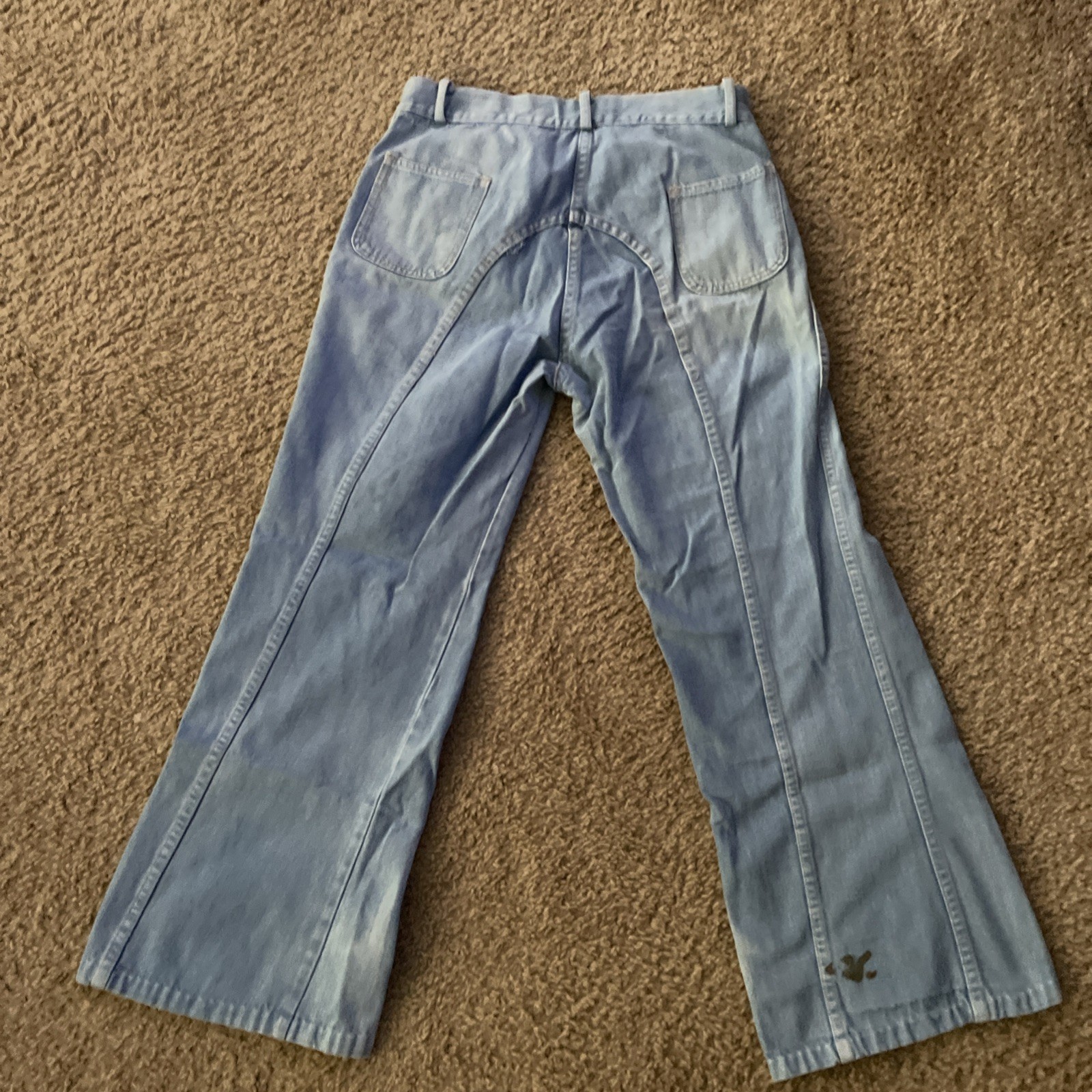 VTG 70S RARE ORANGE STITCH Bell Bottoms Sz 32×34 (Fits 28×26) Hippy Cottagecore