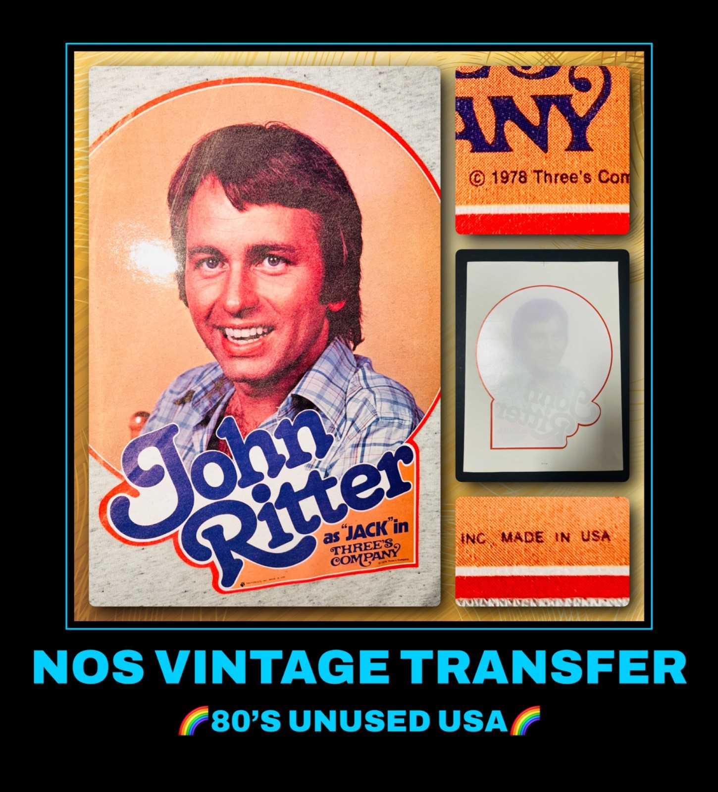 VTG 70s John Ritter JACK Suzanne Somers Threes Company TV Show T-Shirt Iron-On