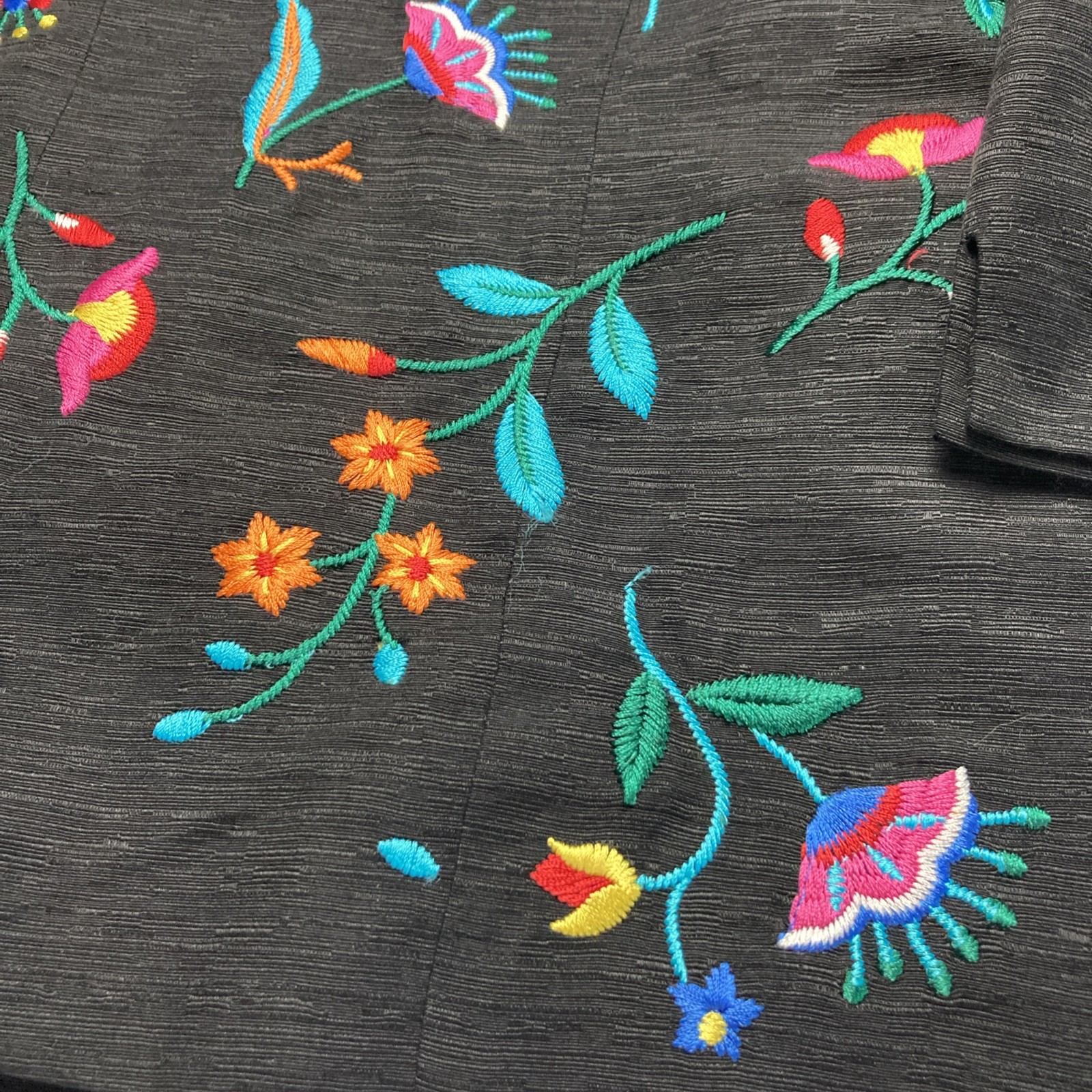Silkland 3/4 Sleeve SZ LG Blazer Cardigan Lined Embroidered Beaded 100% Silk