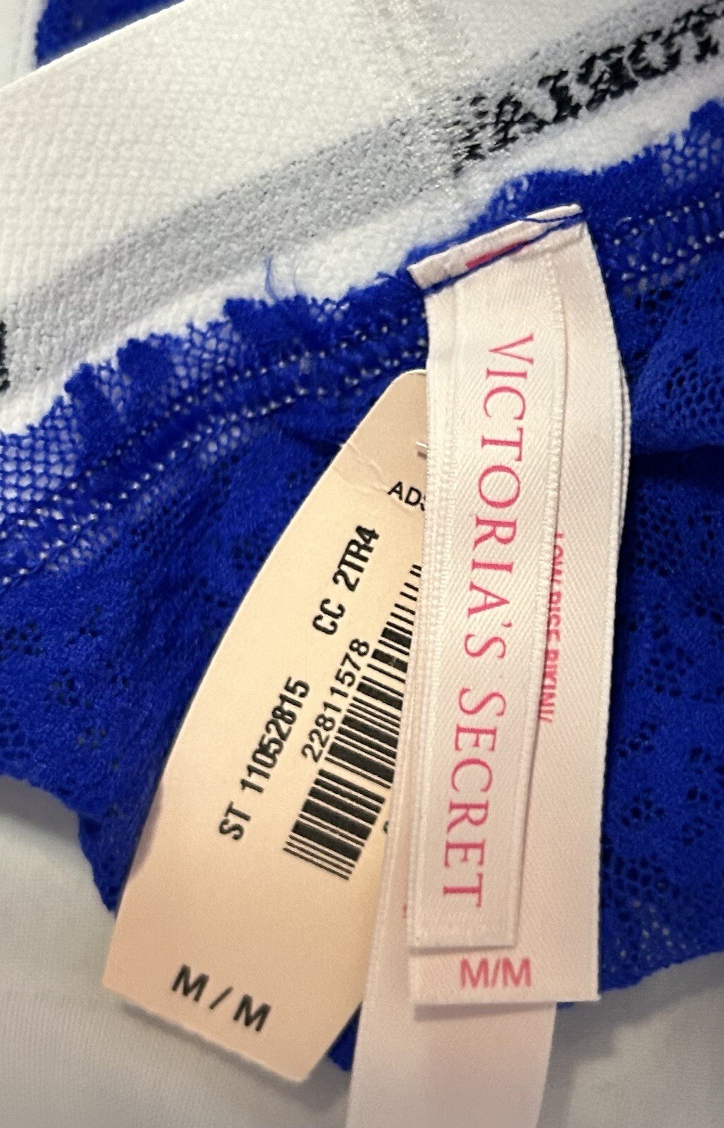 Victoria’s Secret Low Rise Bikini Blue Sheer Lace Logo Band Panties M NWT