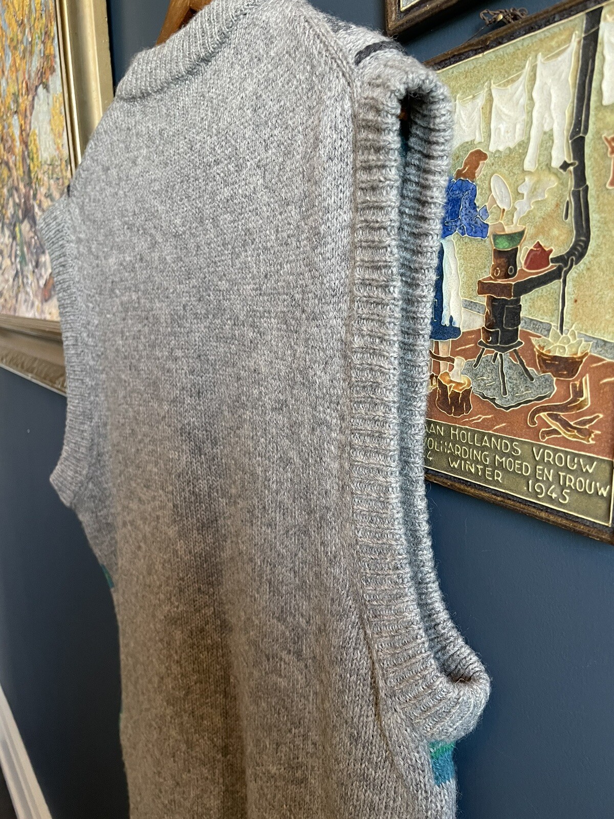 Vintage 1990’s Hill & Archer Wool Button Cardigan Sweater Vest Grey Blue Sz XL L