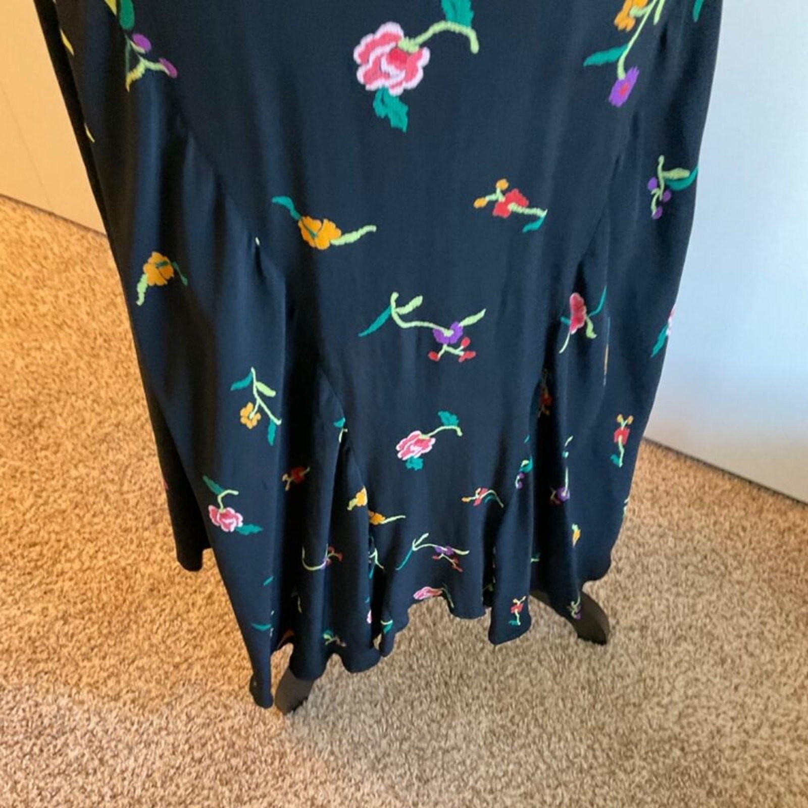 Vintage 80’s Norma Kamali Designer black floral racer back tank maxi midi dress