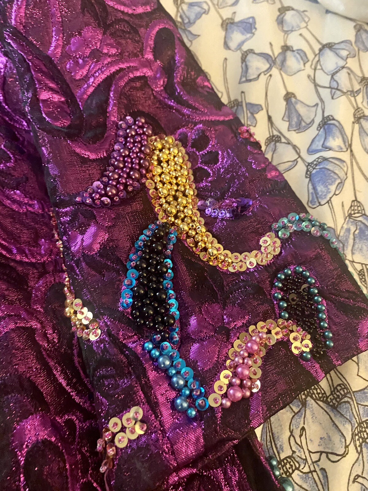 Diane Freis Vintage Beaded Tassel Purple Jacket & Skirt Sequin One Off 1980s
