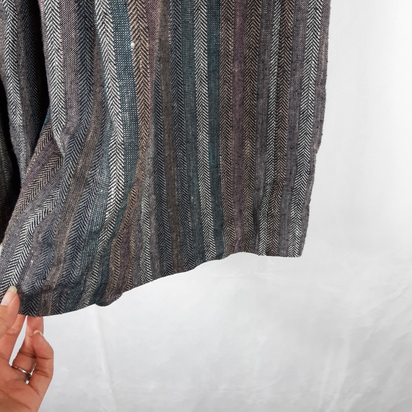Vintage Feelin’ Jazzie Pleated Stripe Midi Skirt Boho 70s 80s Gray Pockets Sz 10