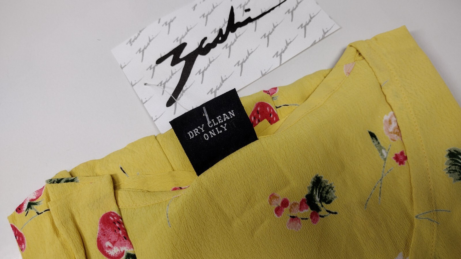 90s Rayon Yellow Dress Granny Apples Strawberry Print Country Easter Spring M