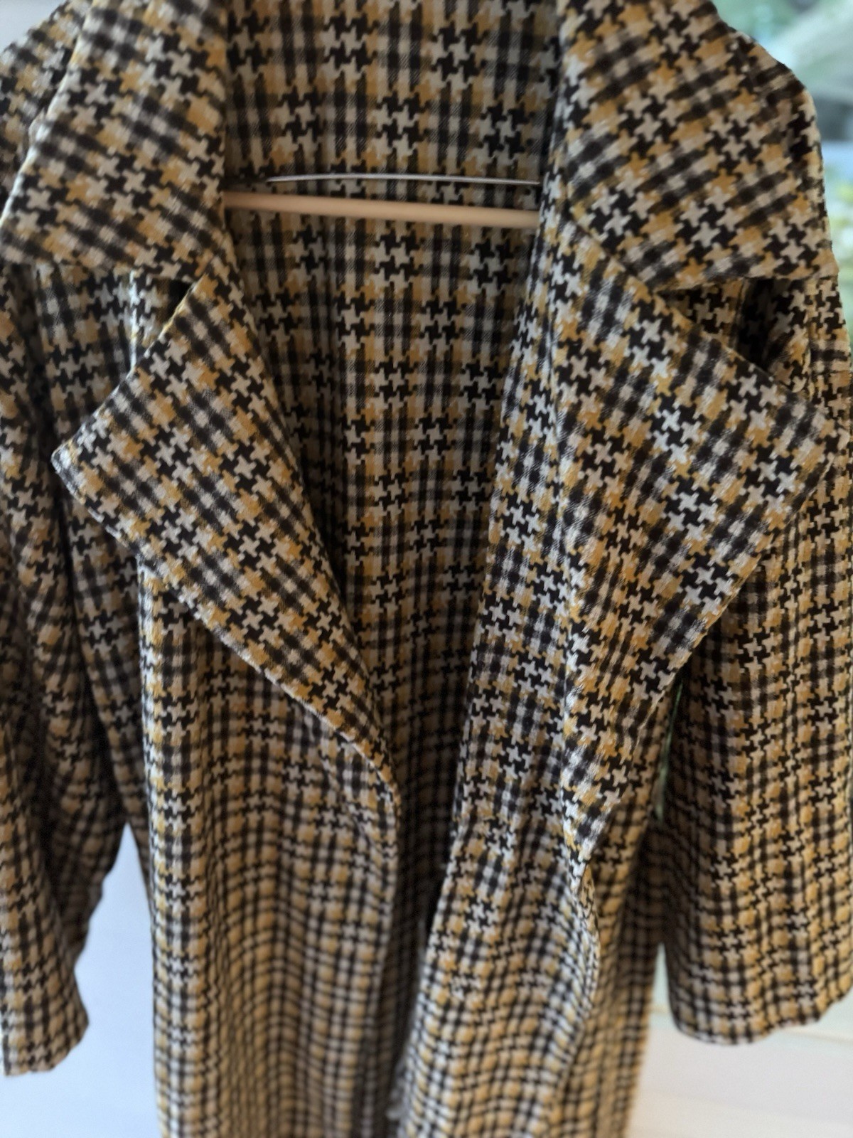 Spring Coat Check Brown & Beige Belted Pockets 100% Poly 3X