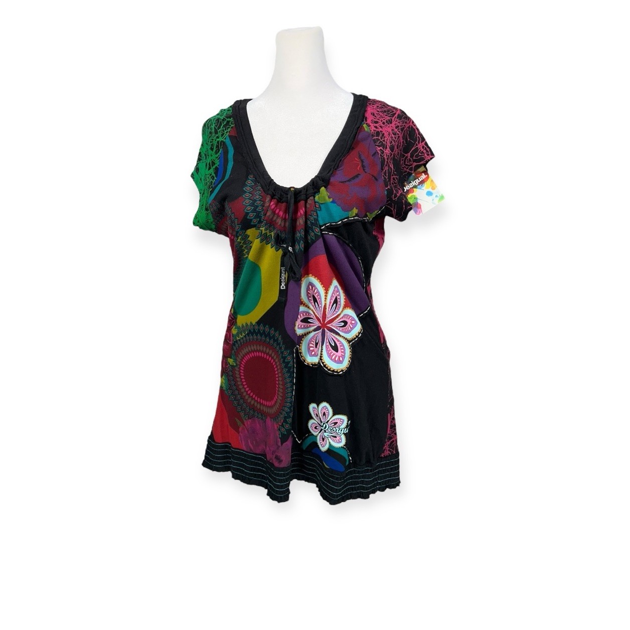 VTG Y2K DESIGUAL WHIMSICAL T-SHIRT TOP RAVE MOD DISCO PSYCHEDELIC CYBER GOTH NWT