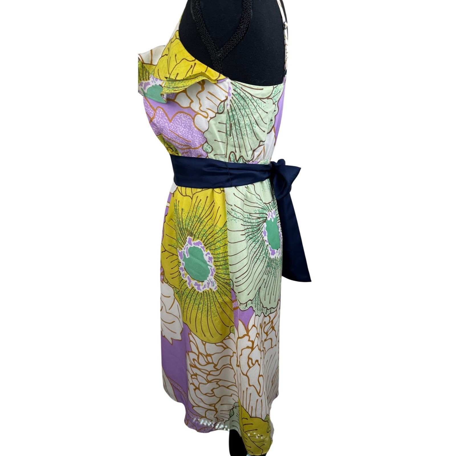 Vintage Y2K Maeve Anthropologie 100% Silk Floral Ruffle Dress — Size 0