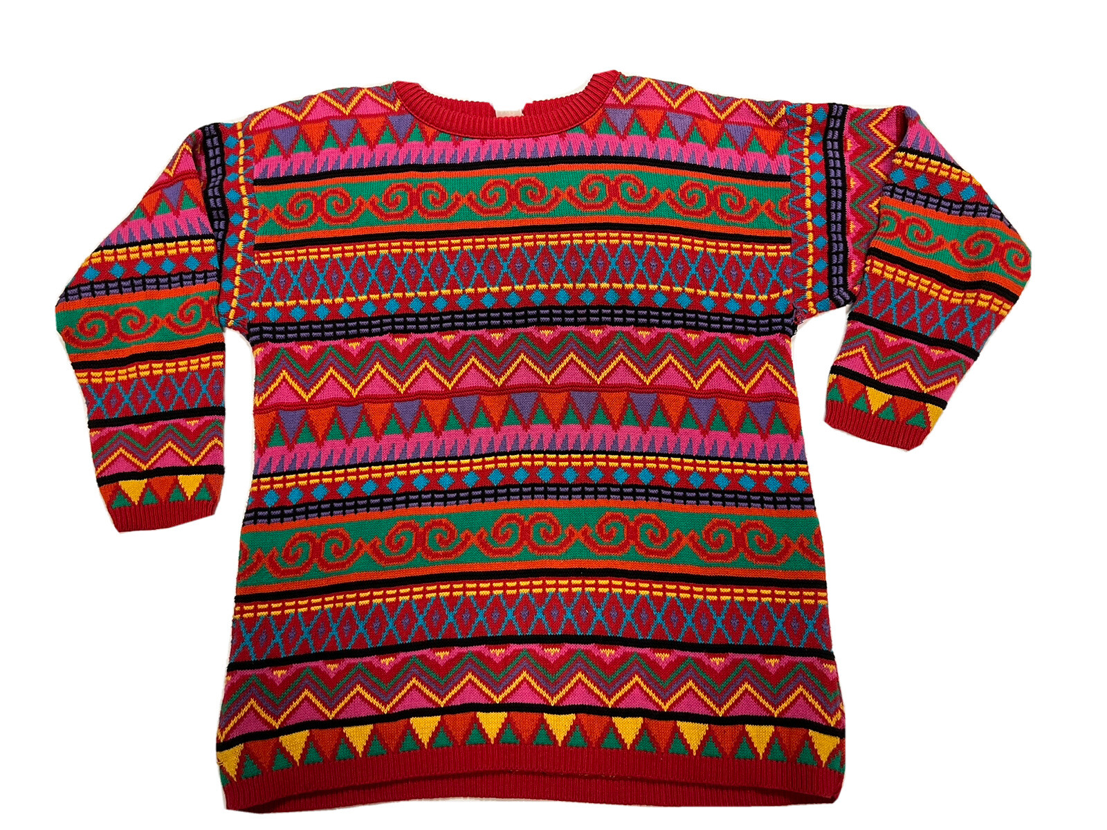 Vtg Clifford Wills Women’s M L Colorful Oversized Sweater Hip Hop 80s 90s *HOLE