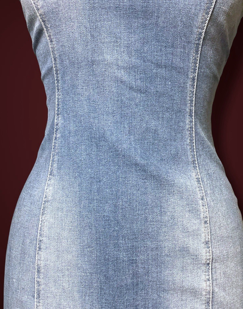 Vintage 1990’s Guess Stretch Distressed Denim Jean BodyCon Mini Tank Dress
