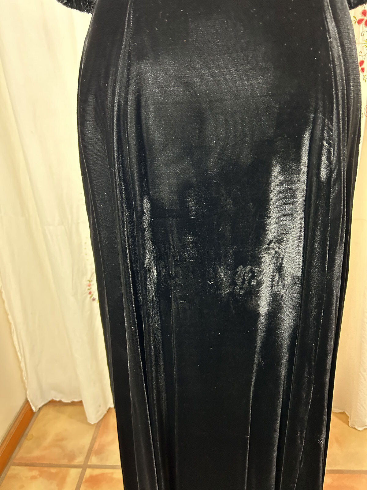Vtg 30s Black Silk Velvet Long Dress Rhinestone Buttons Evening Hollywood sz 8/S